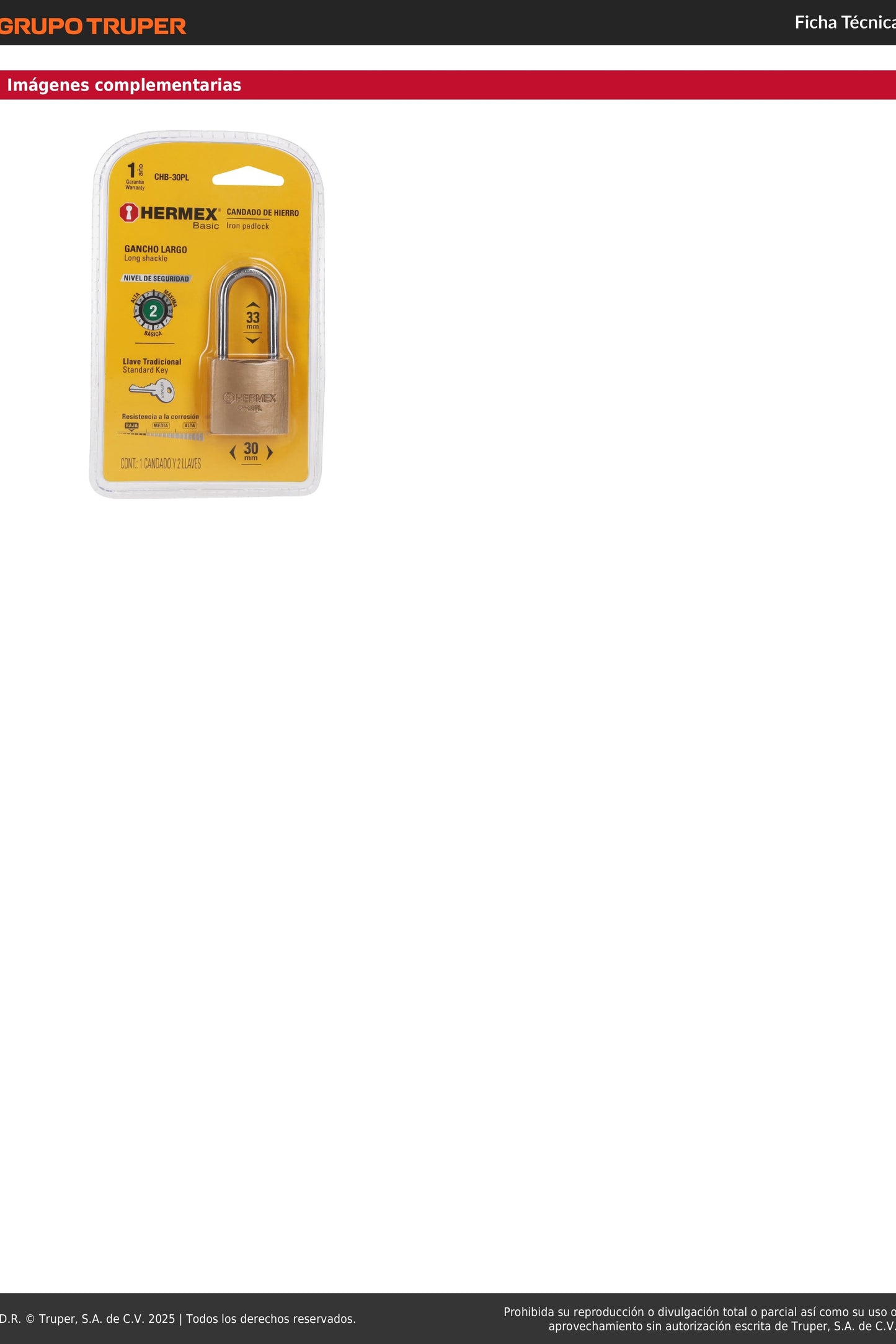 Candado de hierro latón de 30 mm largo