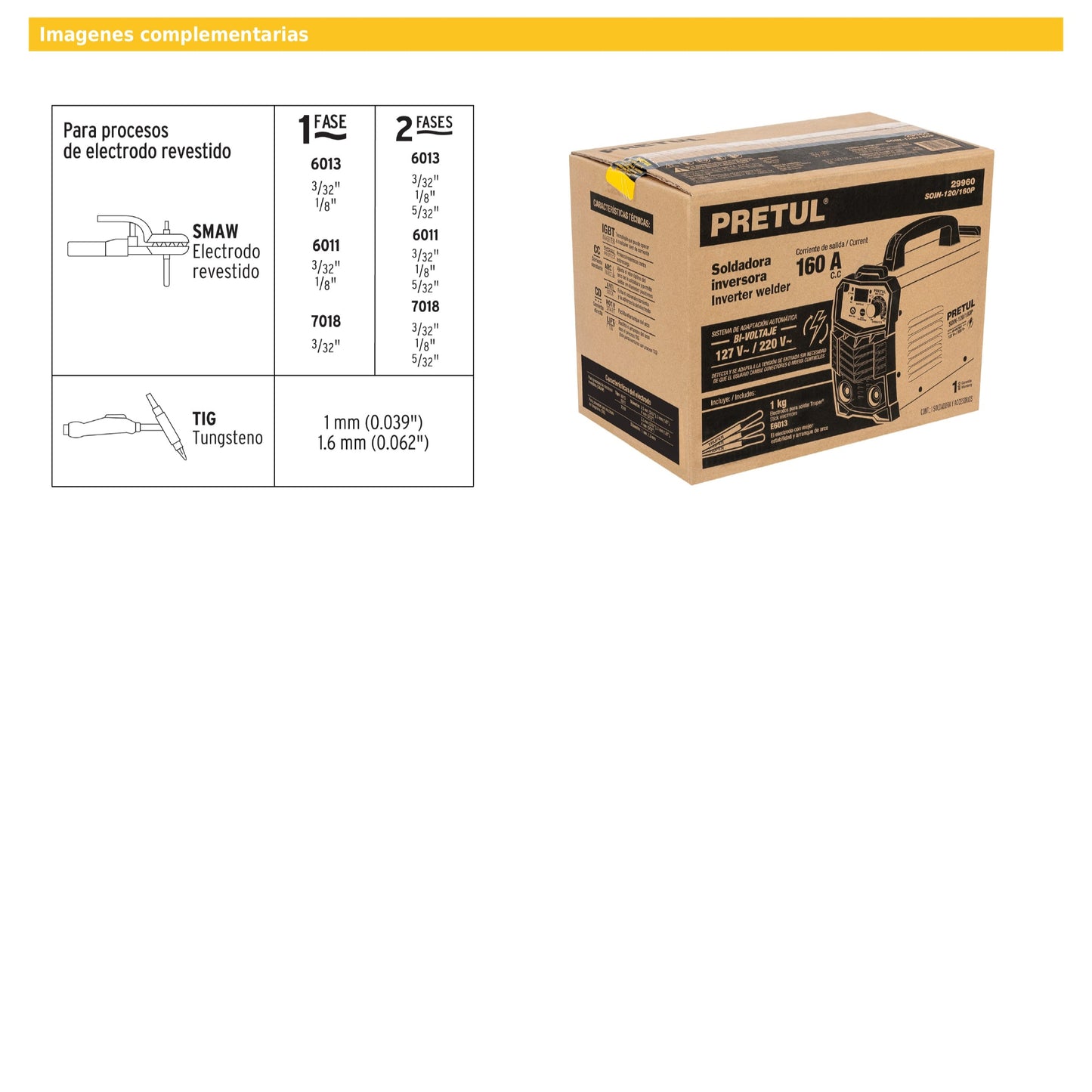 Soldadora inversora de 160 A Bi-voltaje 127/220 V con display digital y función TIG