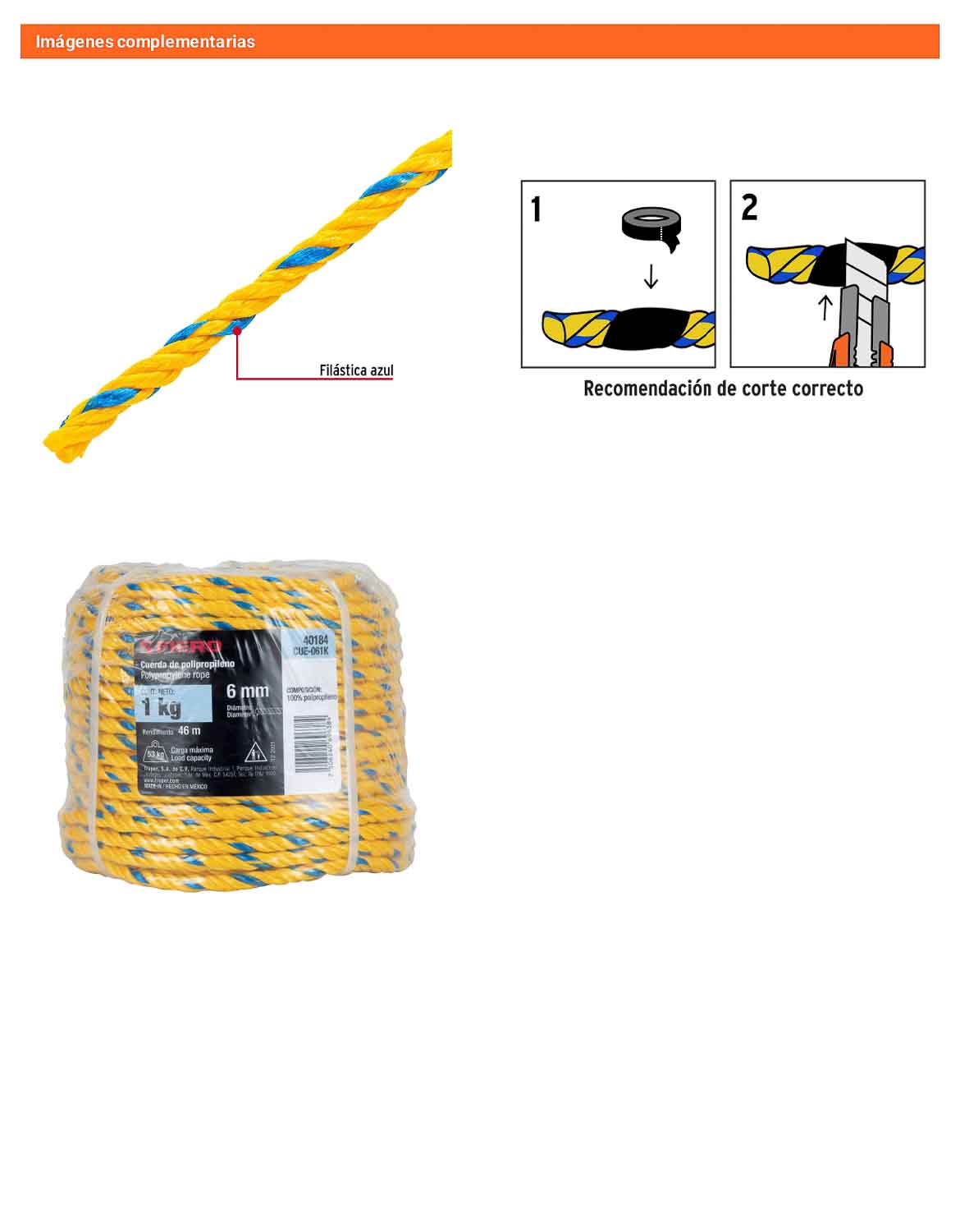 Cuerda Polipropileno 6mm Rollo 1kg