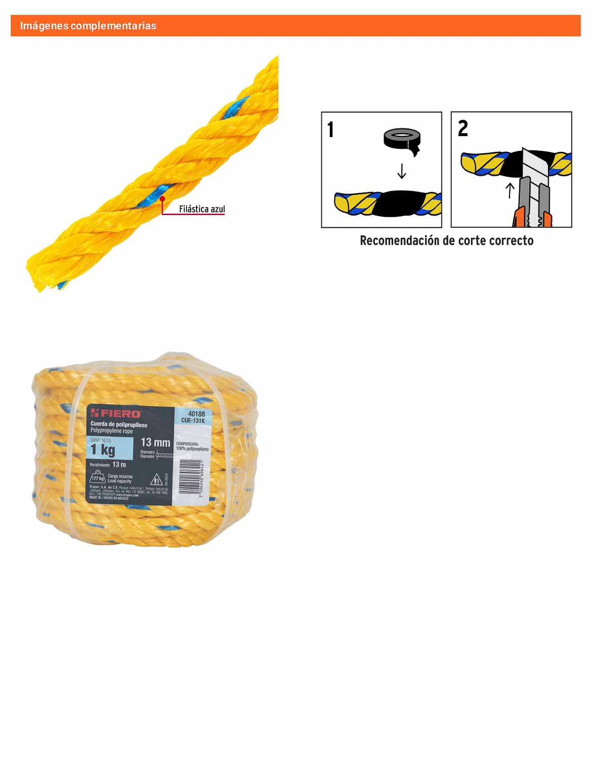 Cuerda Polipropileno 13mm Rollo 1kg