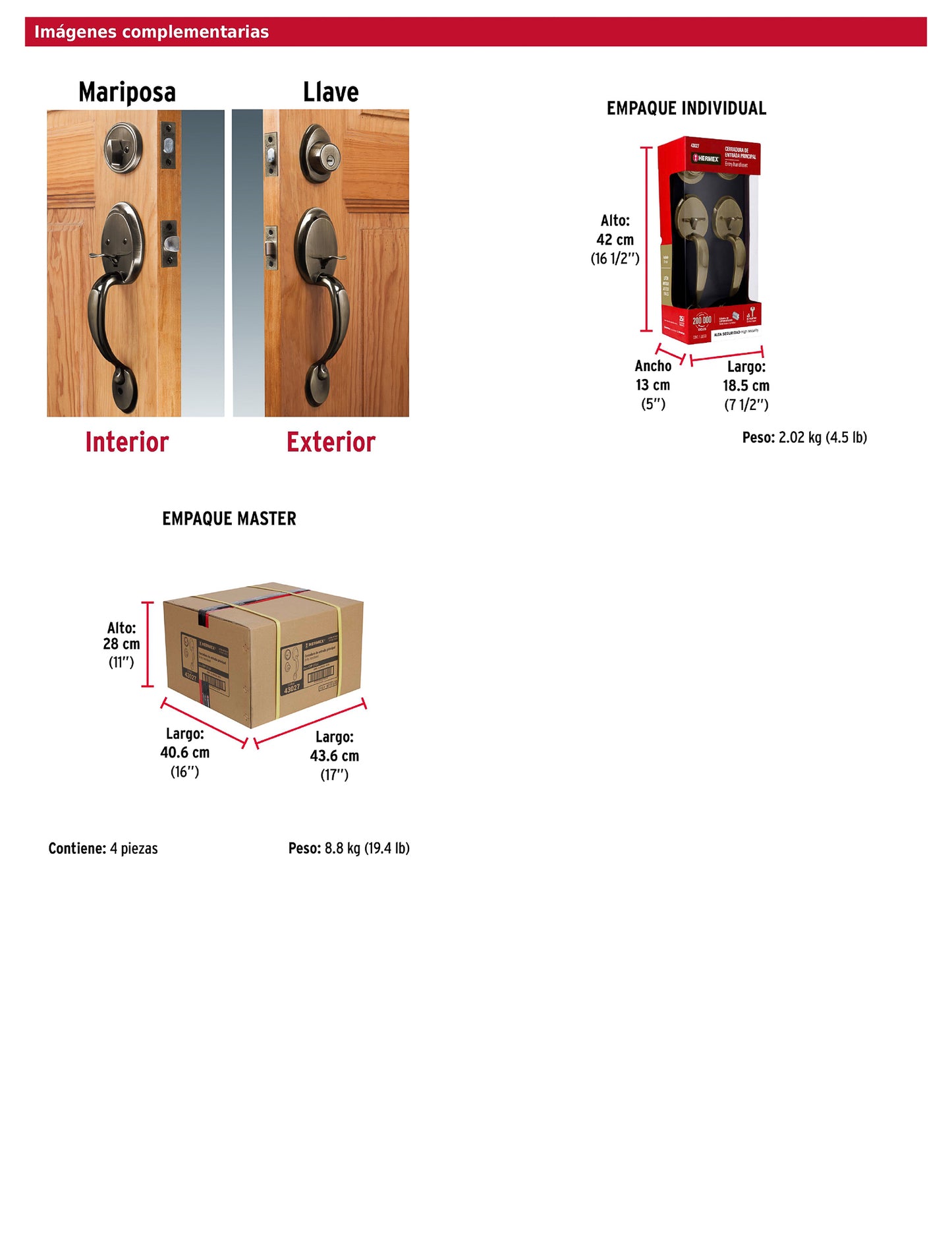 Doble jaladera y perilla de latón antiguo con cerrojo llave mariposa