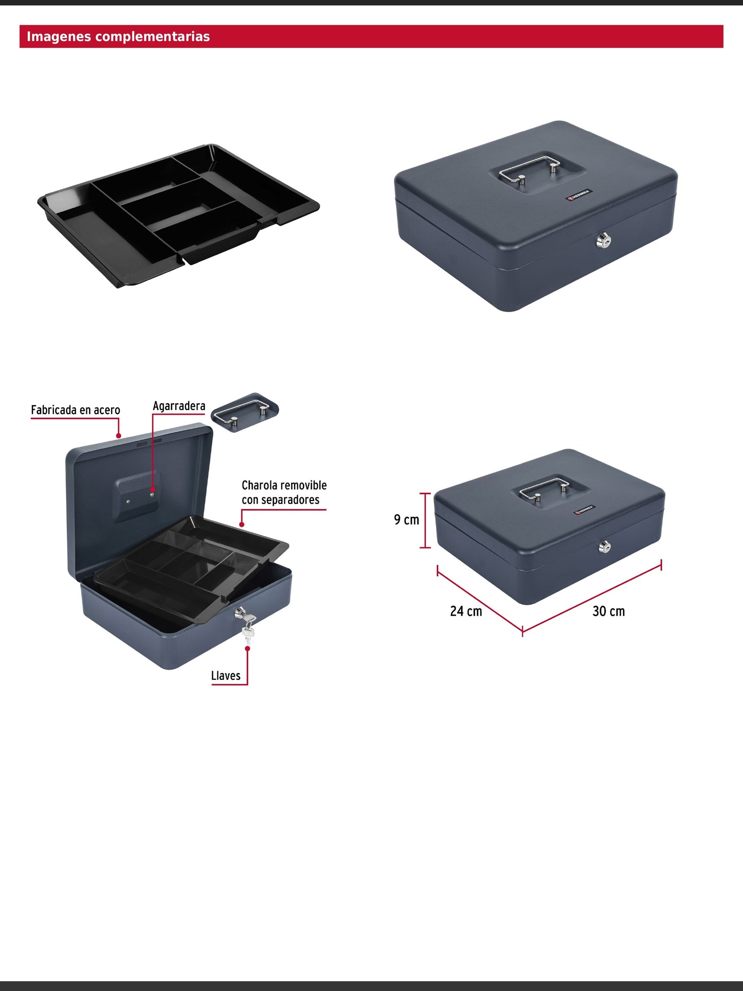 Caja para dinero de acero con charola removible de 30 cm