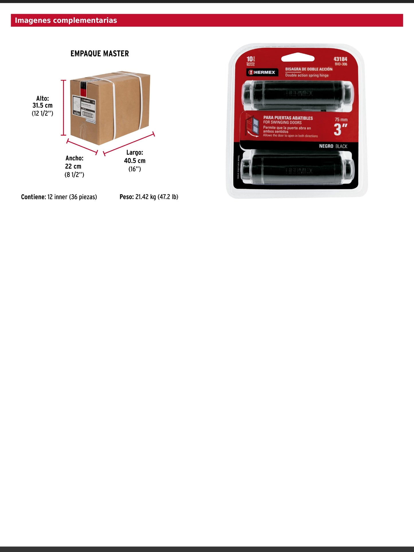 Bisagra de doble acción de 3 pulgadas en acero negro