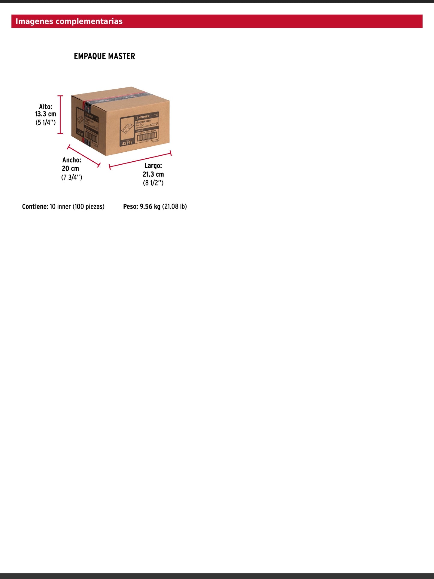 Bisagra rectangular de tres y media pulgadas en acero latonado