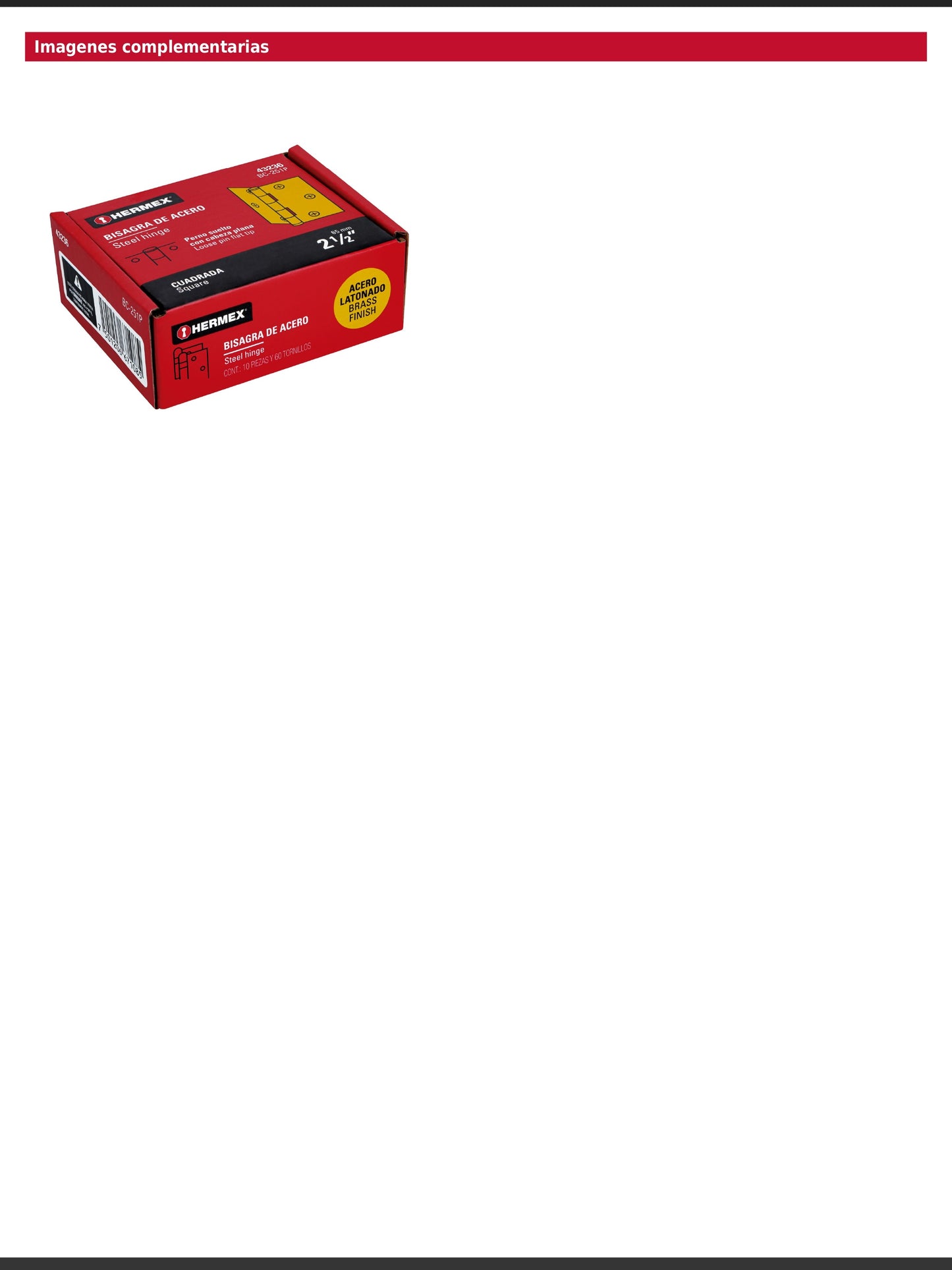 Bisagra cuadrada de acero con acabado latonado