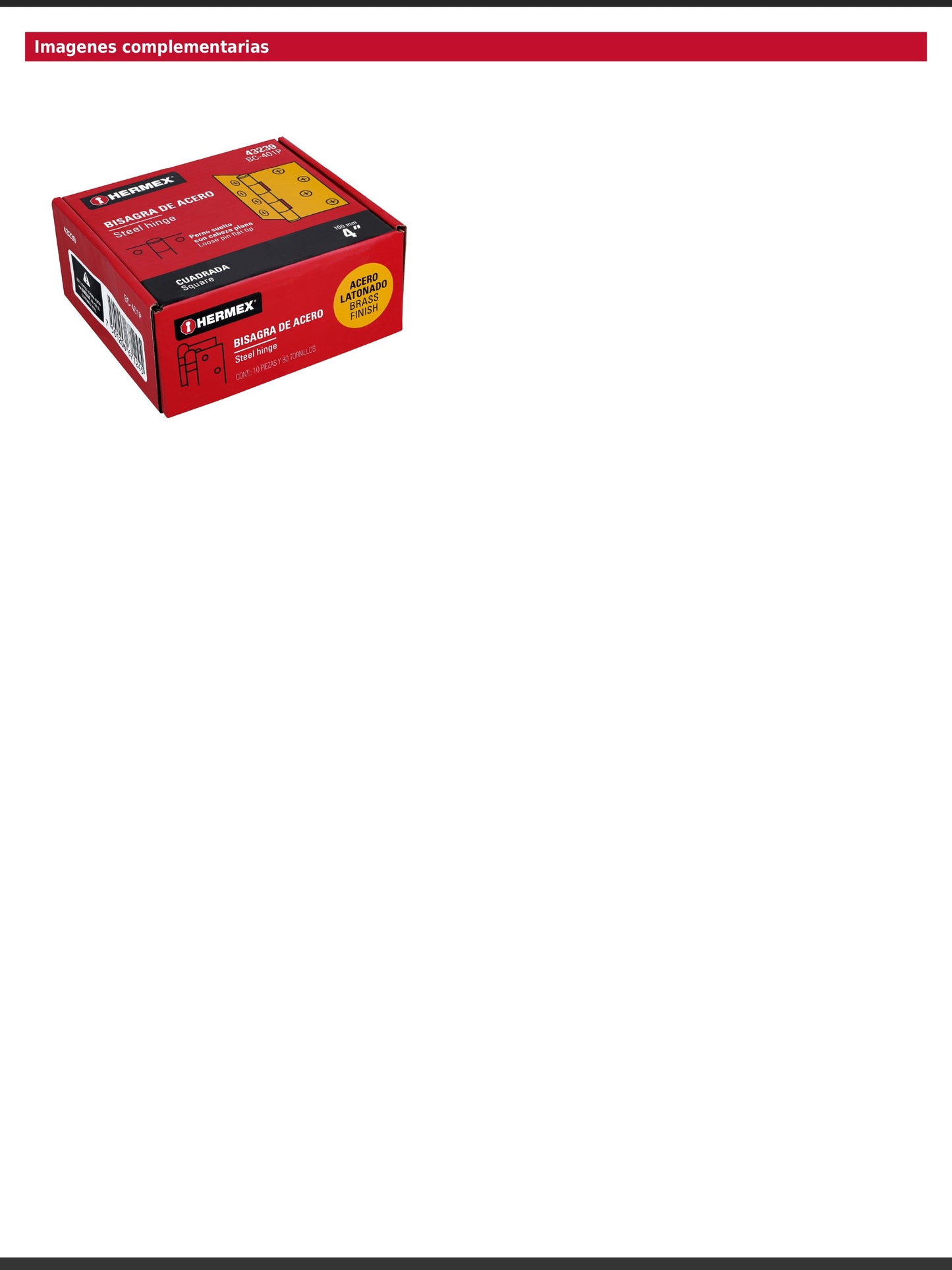 Bisagra cuadrada de acero con acabado latonado