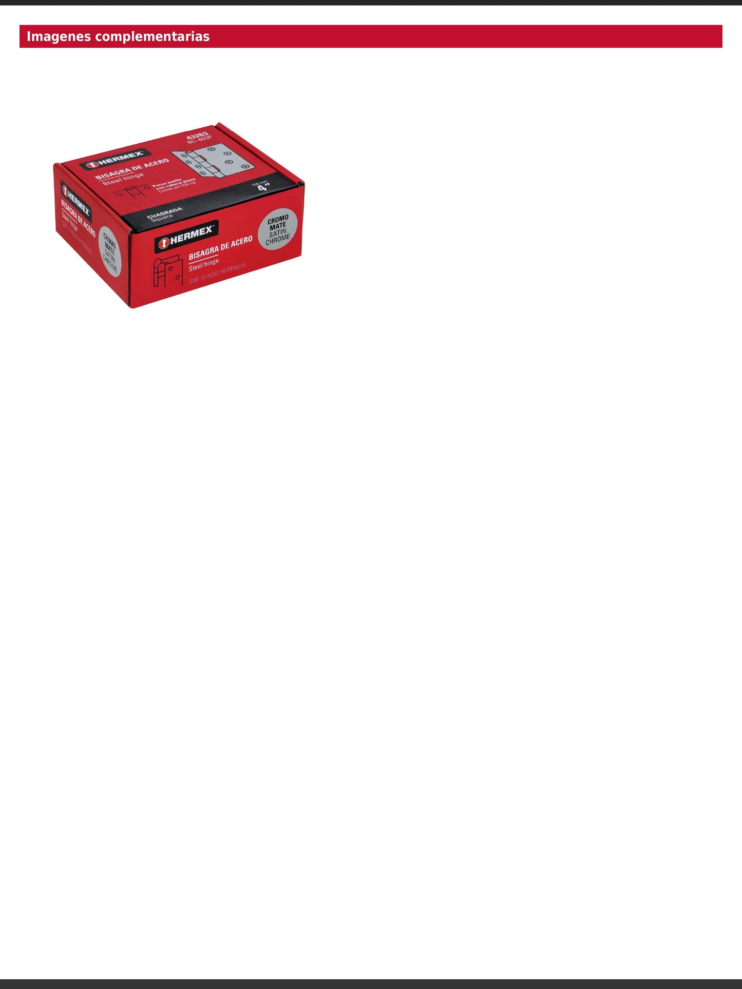 Bisagra cuadrada de acero con acabado satinado