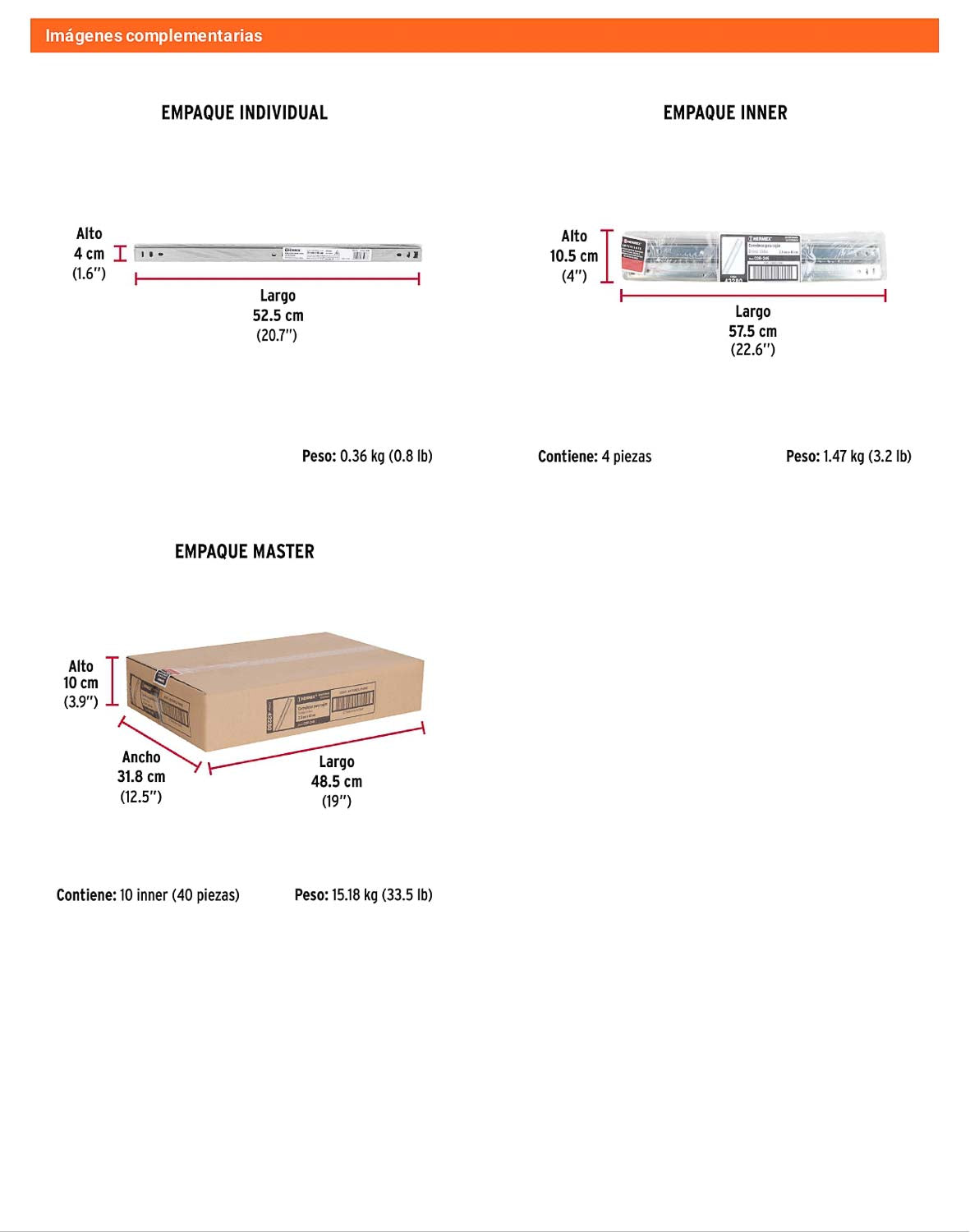 Corredera extensión 45cm para cajón