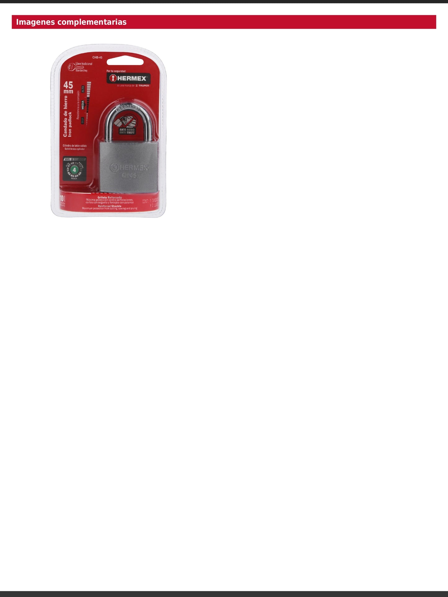 Candado de hierro de 45 mm con gancho corto