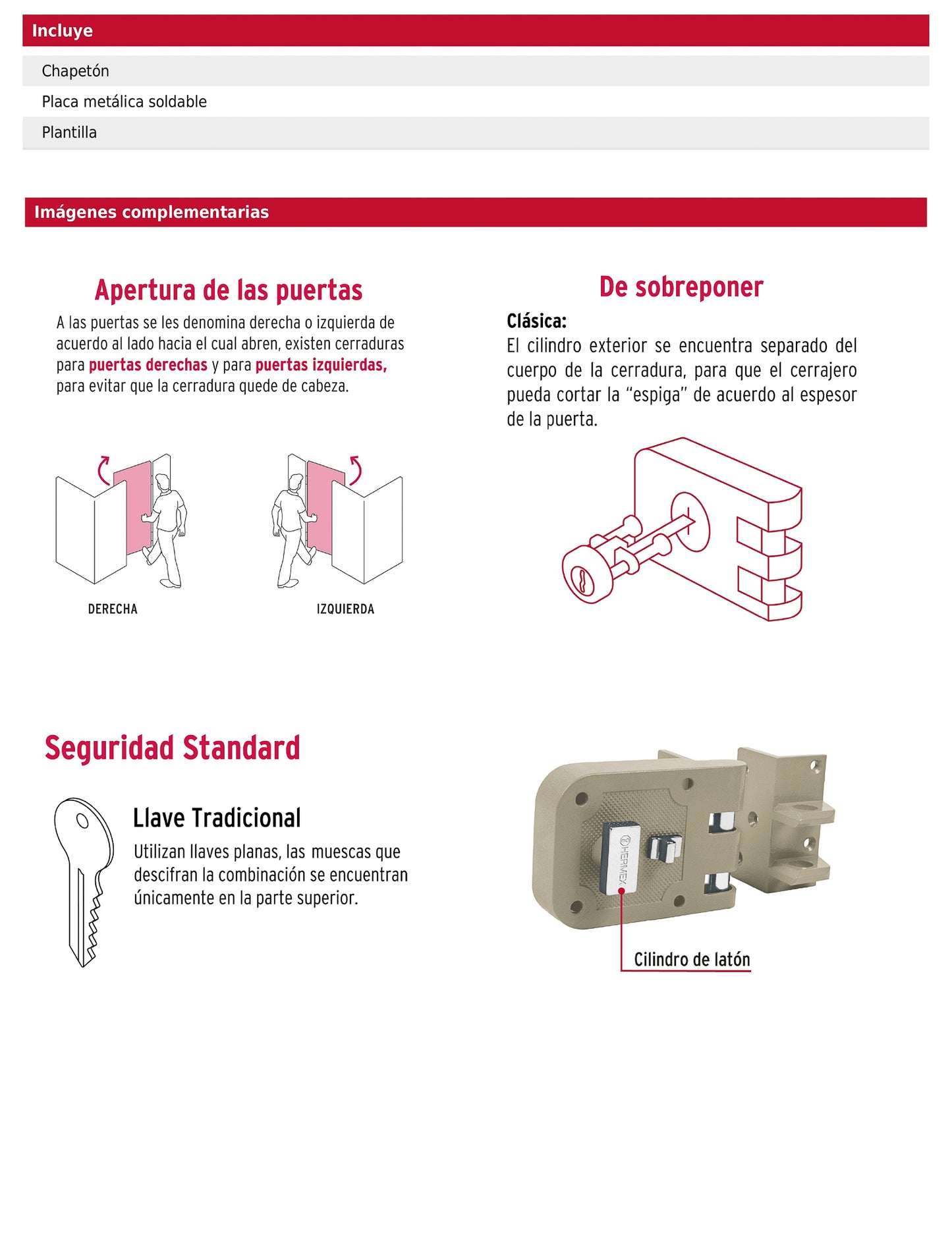Cerradura de sobreponer para puerta corrediza con mariposa derecha