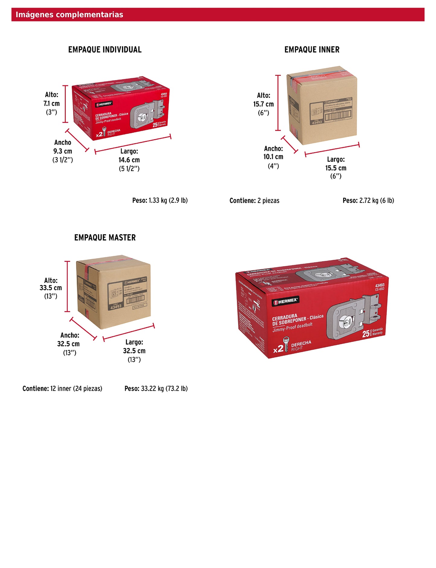 Cerradura de sobreponer para puerta corrediza clásica derecha