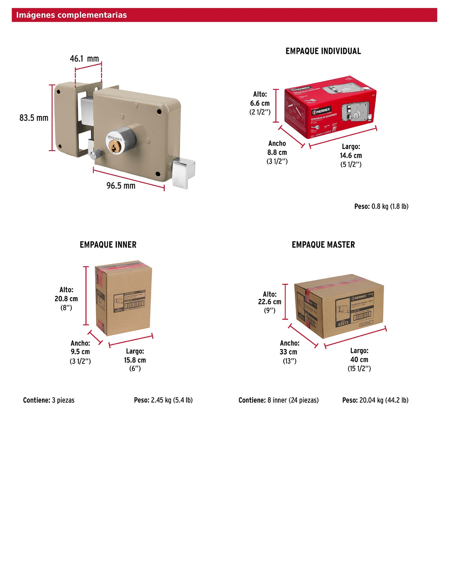 Cerradura de sobreponer clásica izquierda con llave tradicional