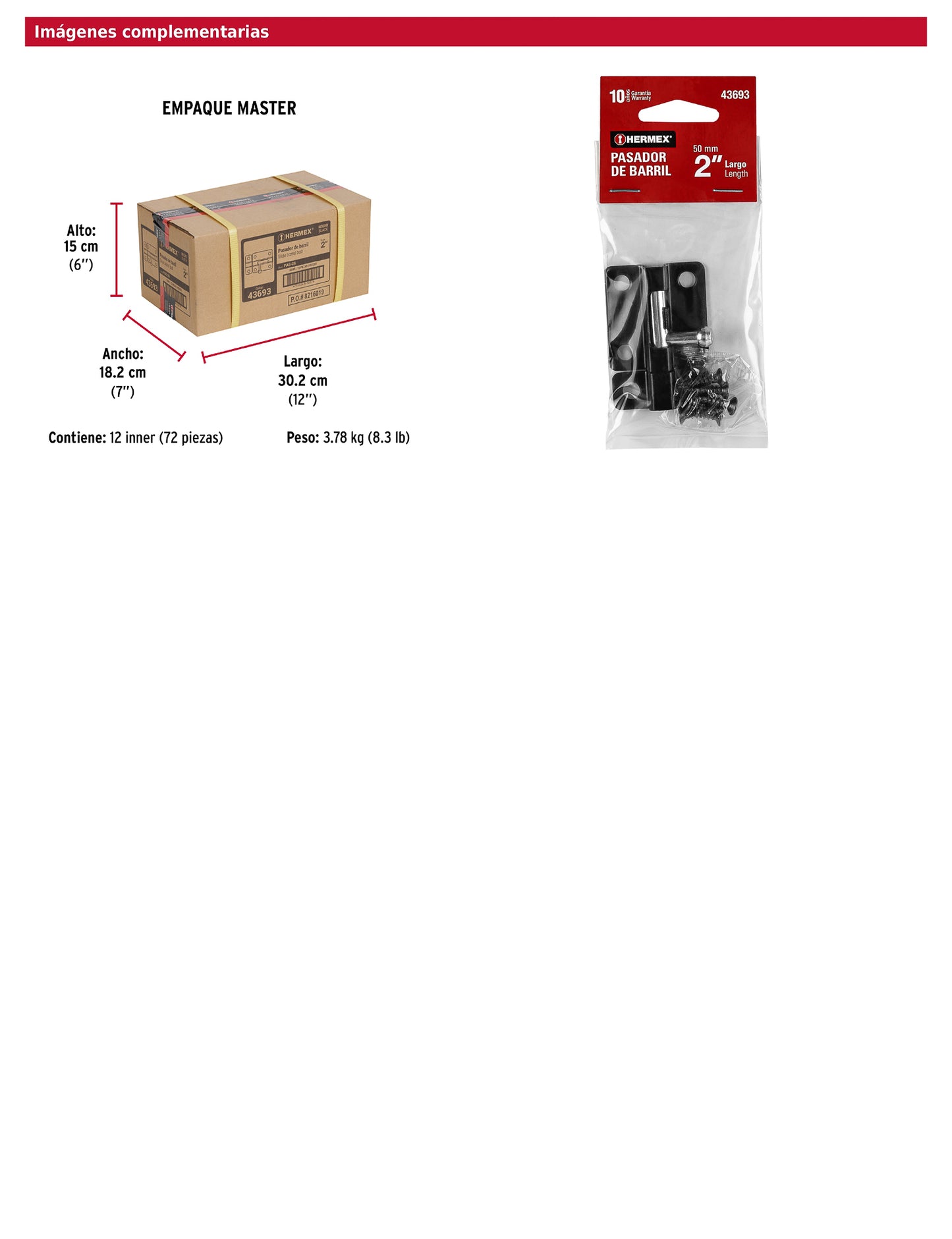 Pasador de barril 2 pulgadas de acero acabado negro