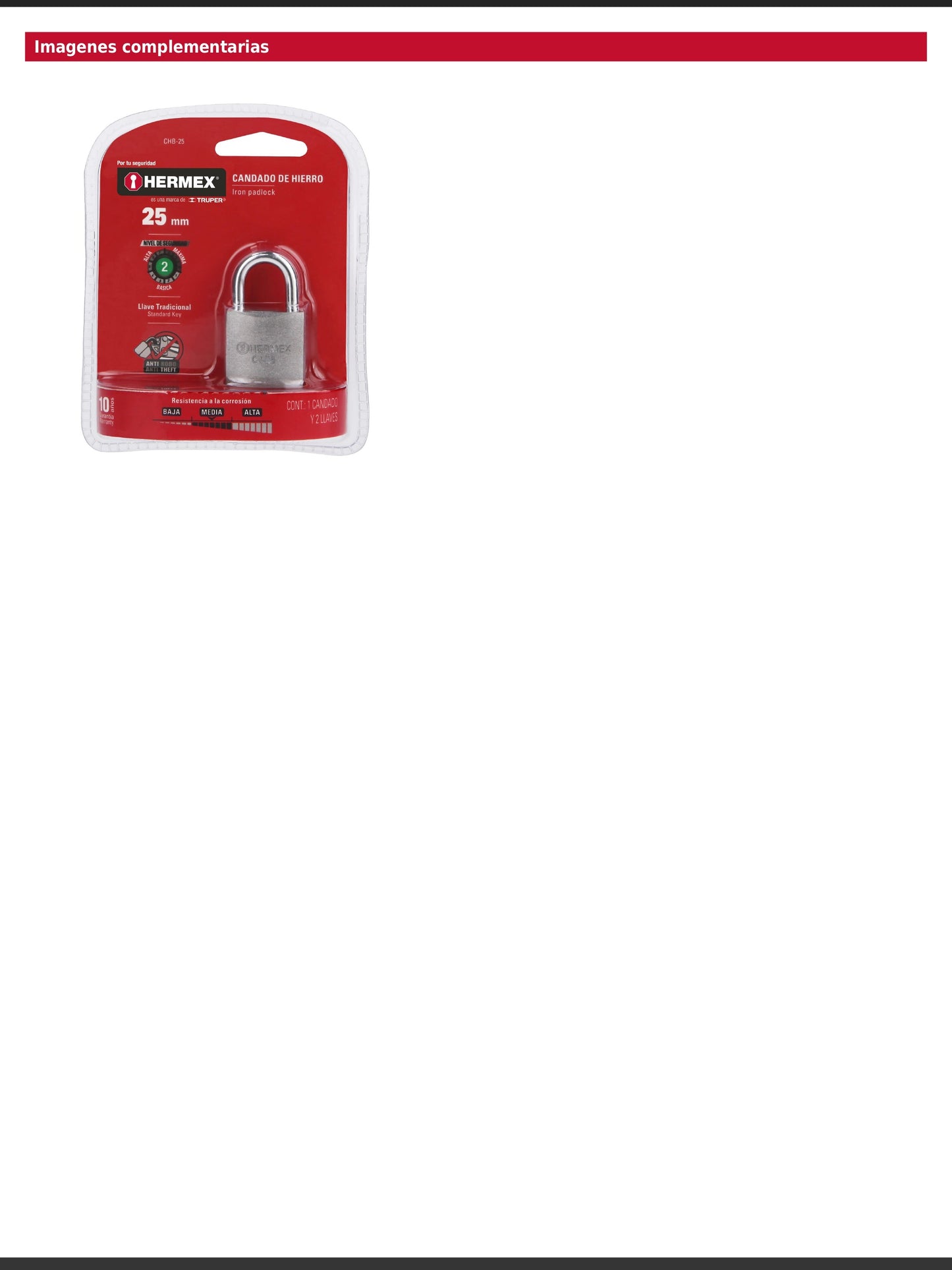 Candado de hierro de 25 mm con gancho corto