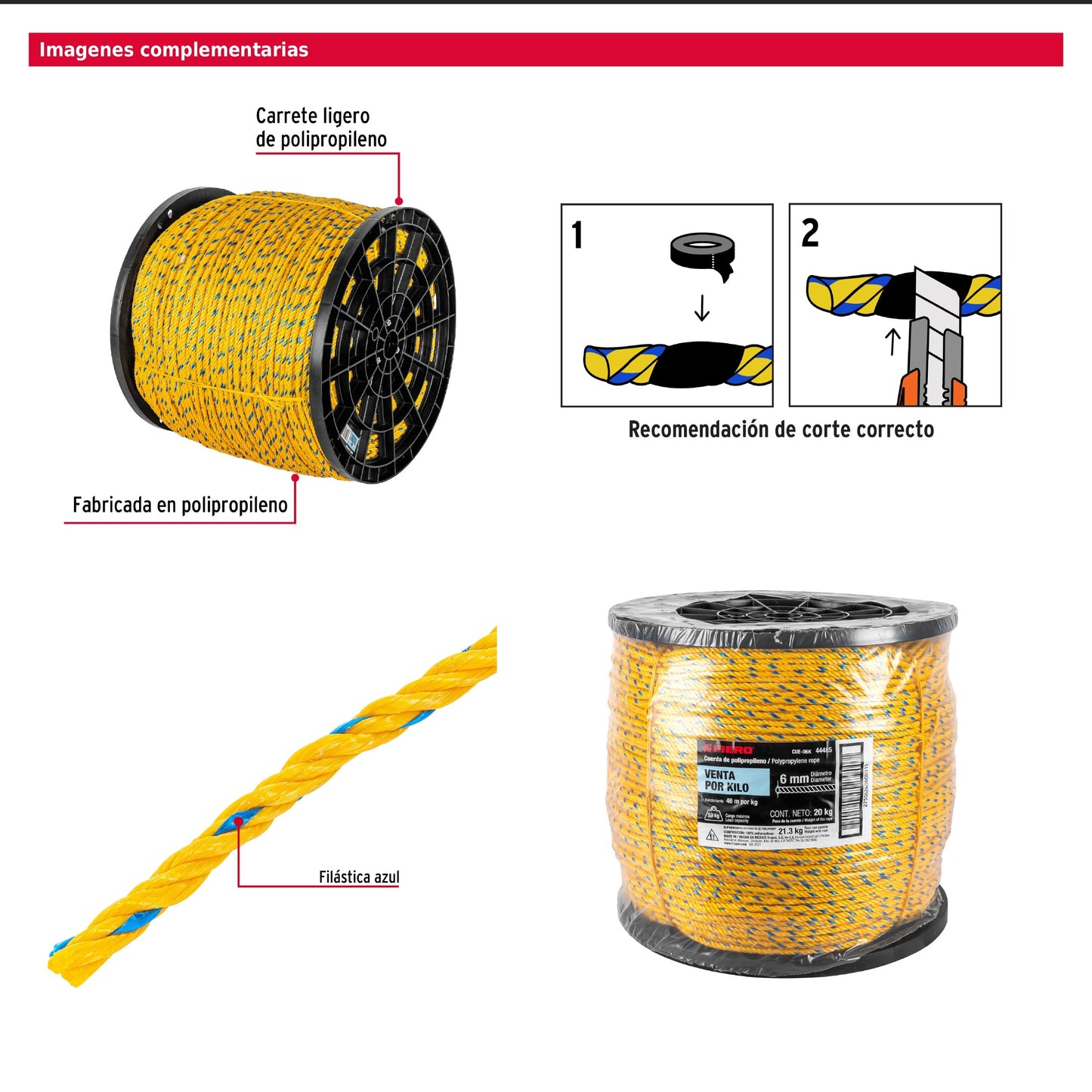 Kilo de Cuerda Amarilla de Polipropileno de 20kg