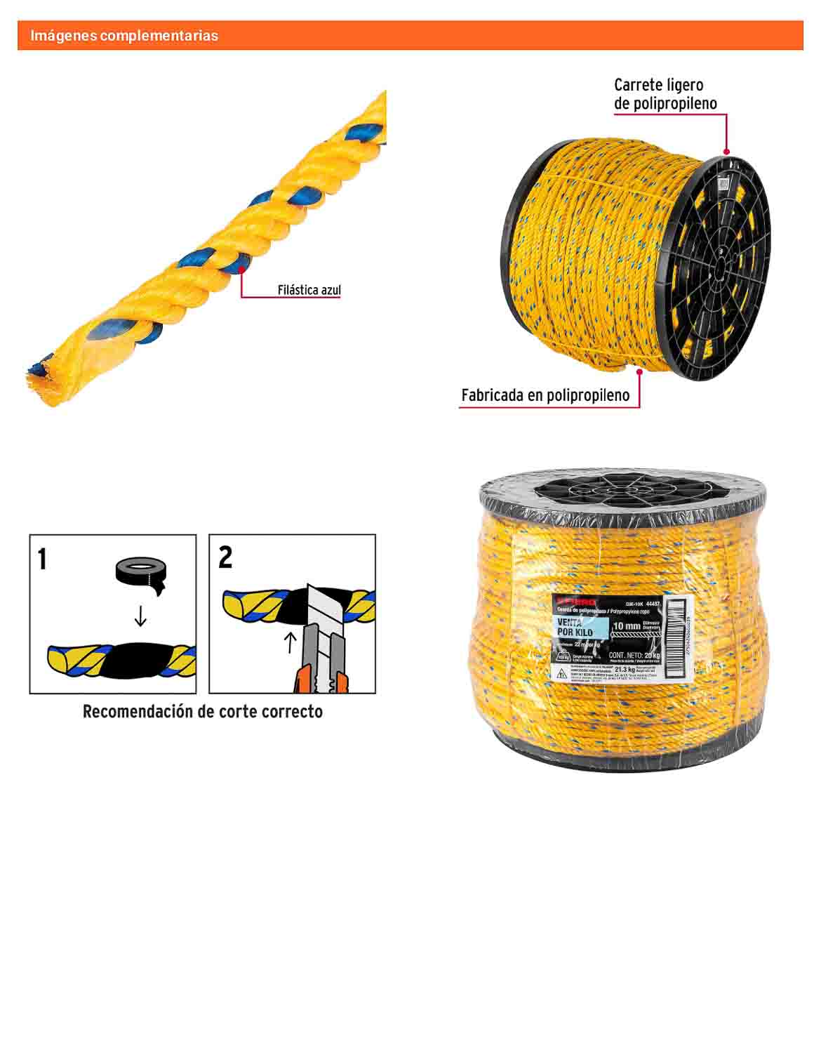 Cuerda Polipropileno 10mm Carrete 20kg