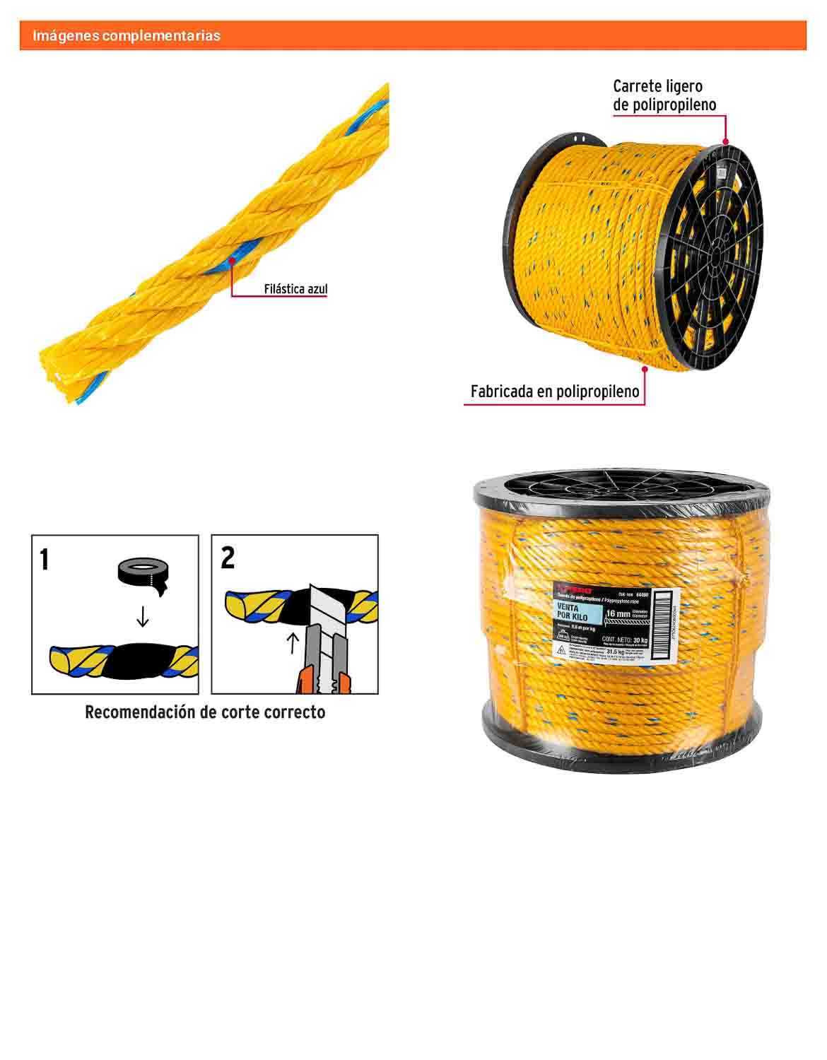 Cuerda Polipropileno 16mm Carrete 30kg