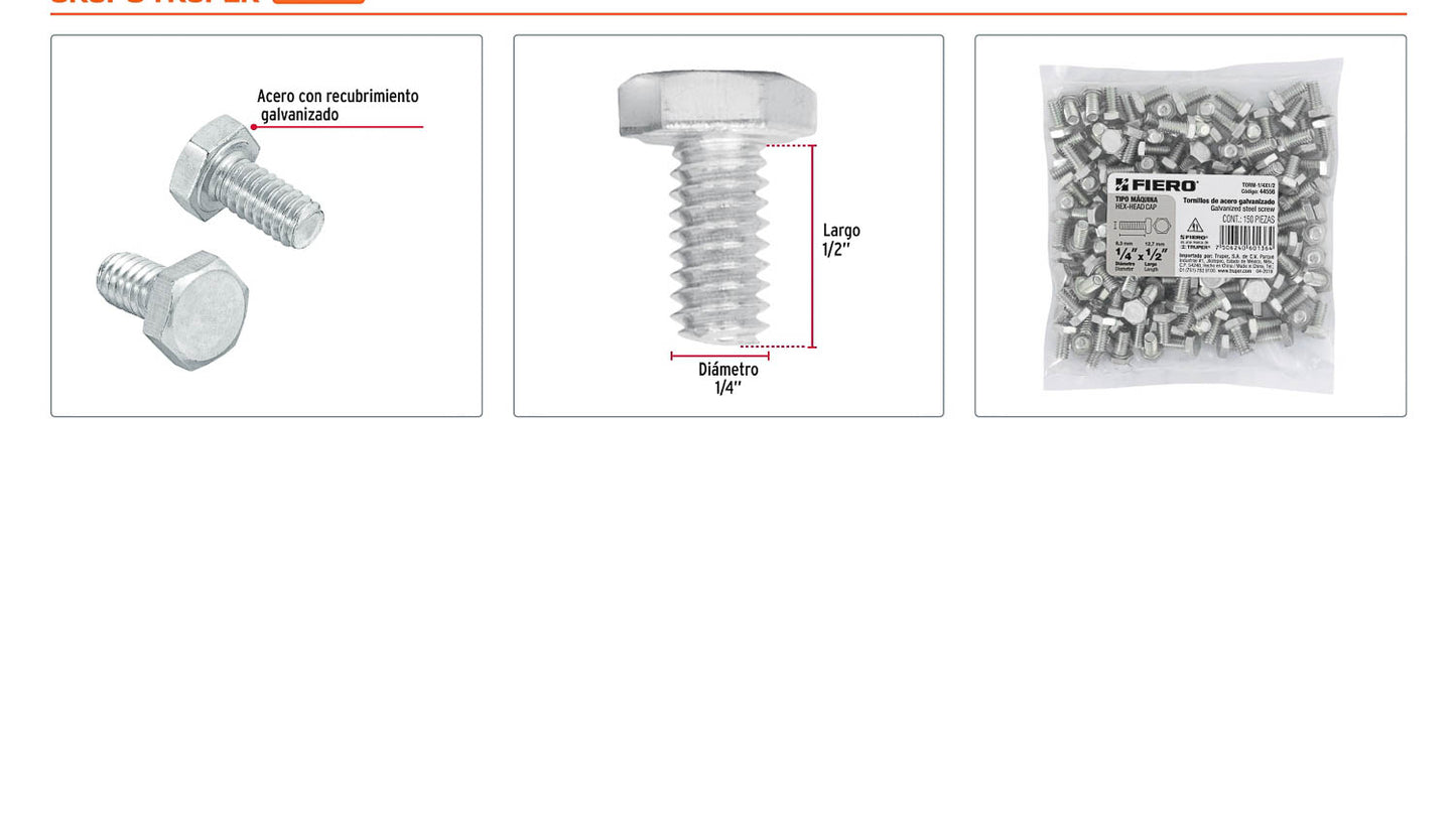 Tornillos tipo maquina 1/4 x 1/2