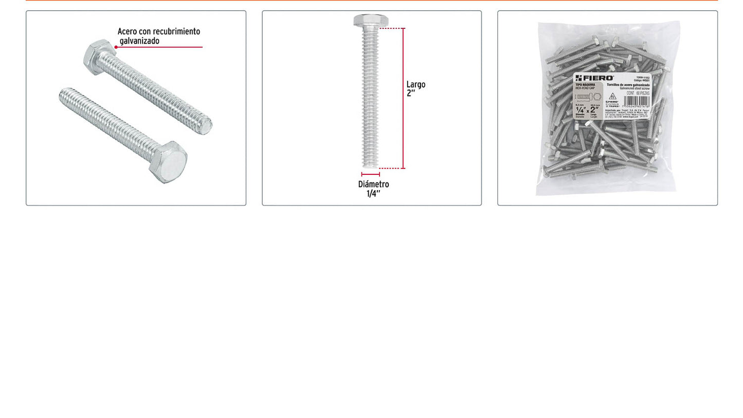 Tornillos tipo maquina 1/4 x 2