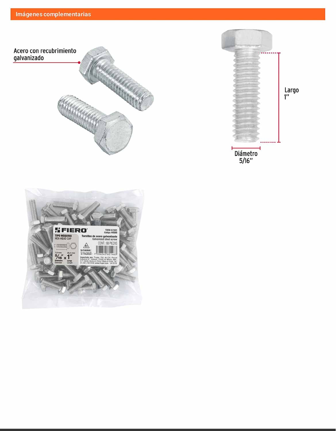 Tornillos tipo maquina 5/16 x 1