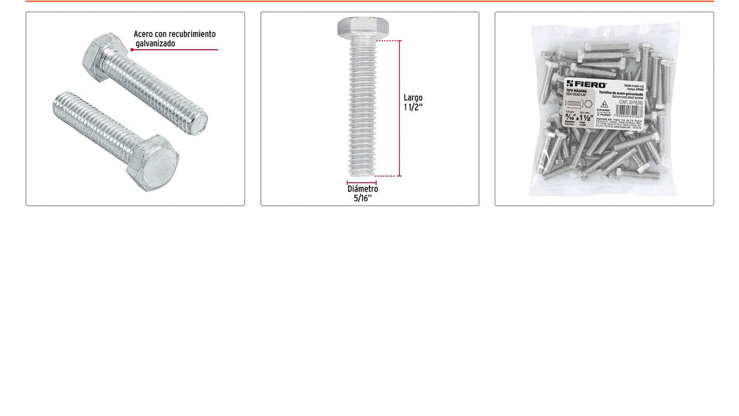 Tornillos tipo maquina 5/16 x 1-1/2