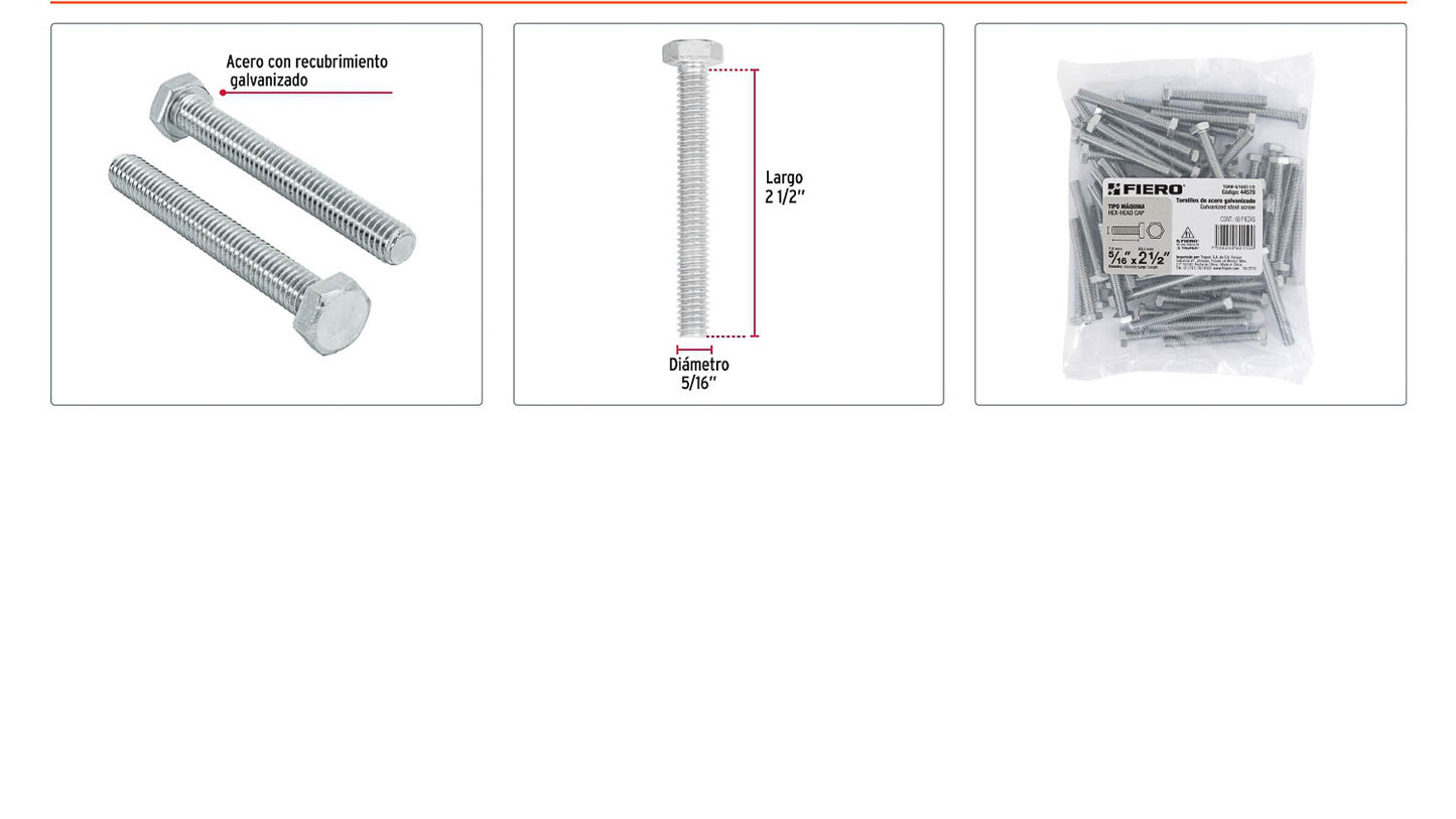 Tornillos tipo maquina 5/16 x 2-1/2