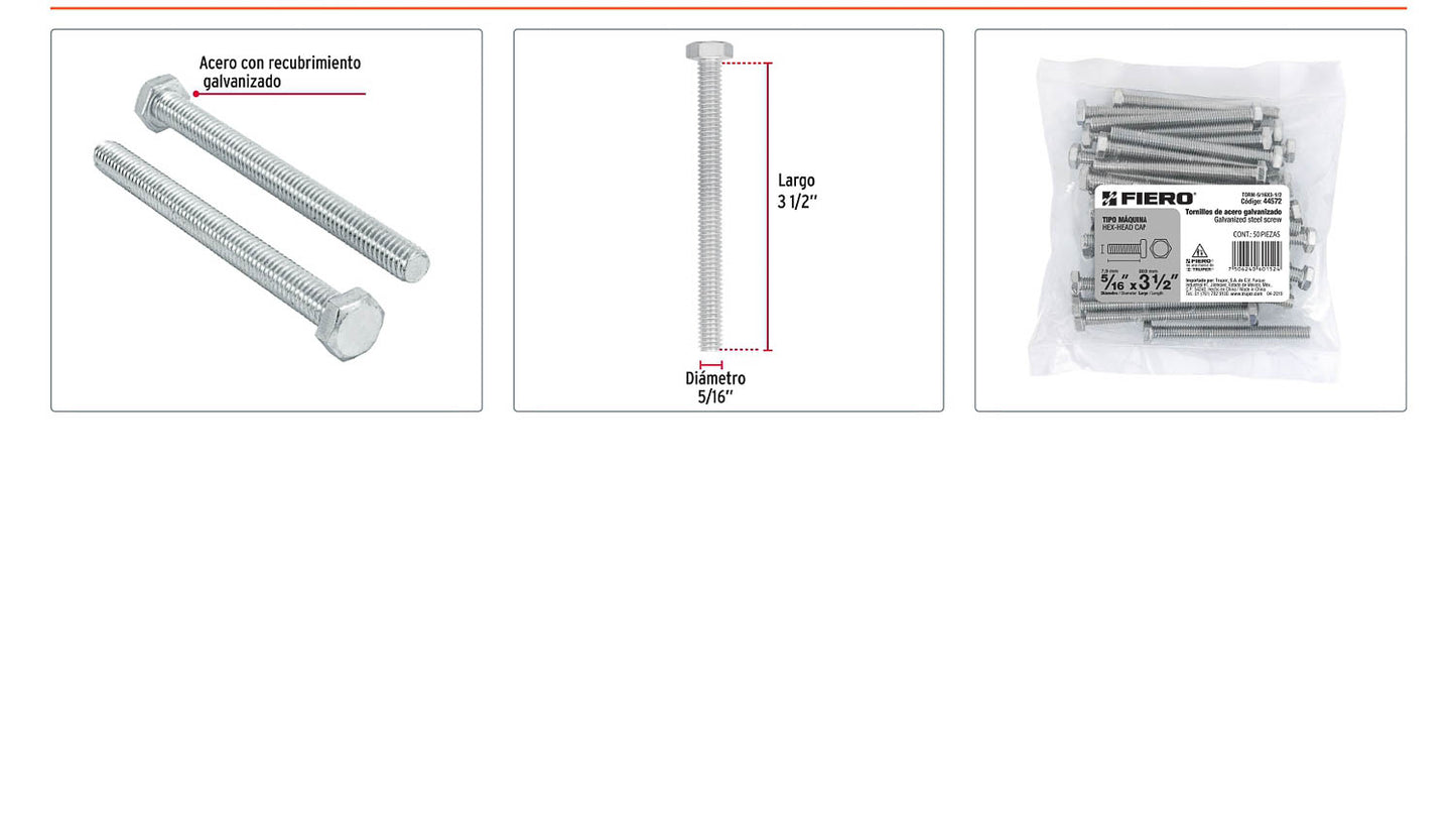 Tornillos tipo maquina 5/16 x 3-1/2