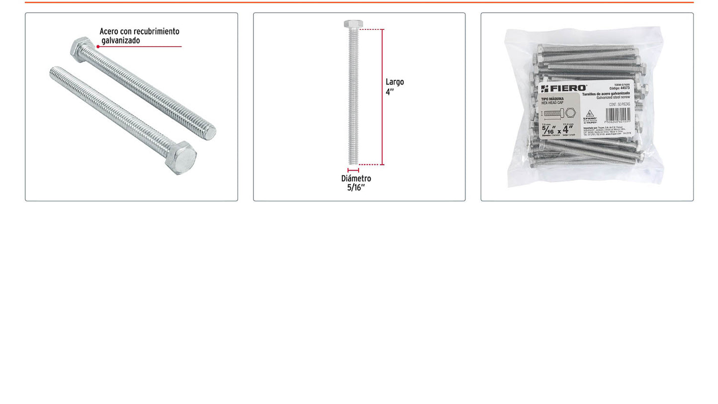 Tornillos tipo maquina 5/16 x 4