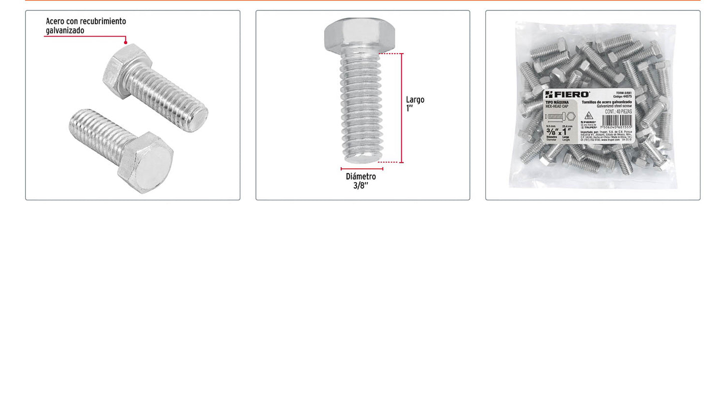Tornillos tipo maquina 3/8 x 1