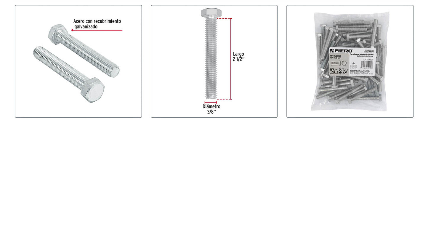 Tornillos tipo maquina 3/8 x 2-1/2