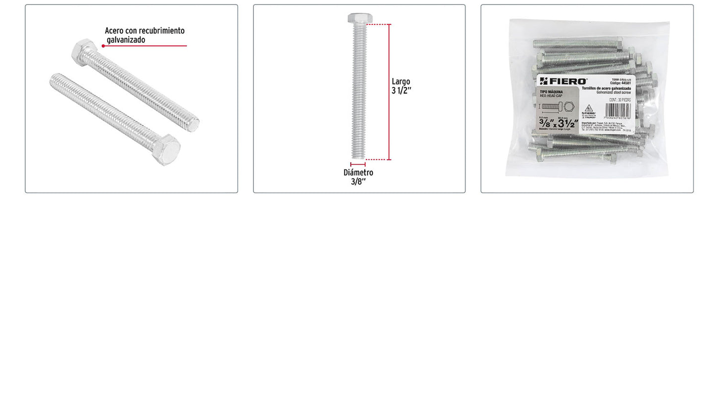 Tornillos tipo maquina 3/8 x 3-1/2