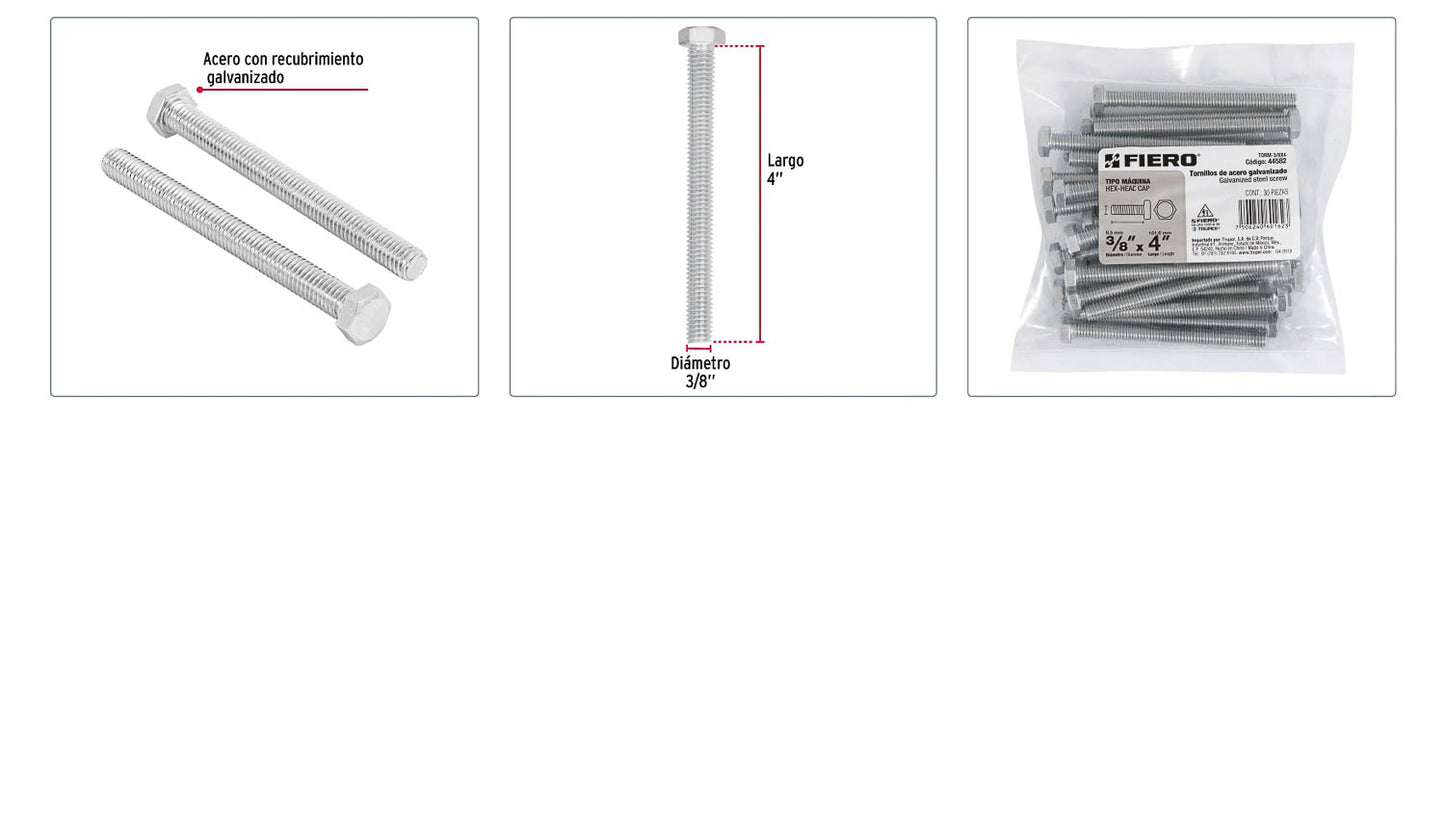 Tornillos tipo maquina 3/8 x 4