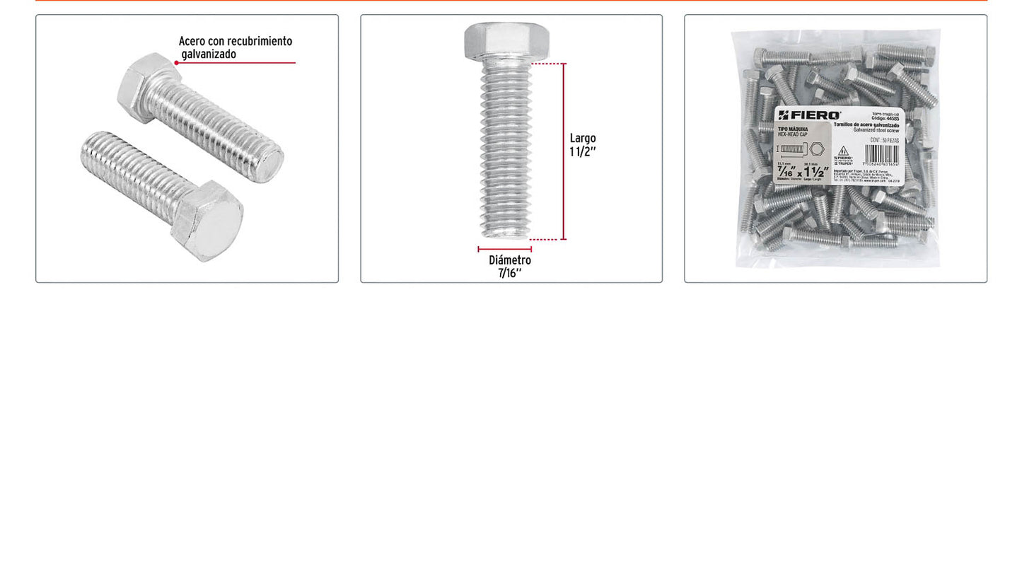 Tornillos tipo maquina 7/16 x 1-1/2