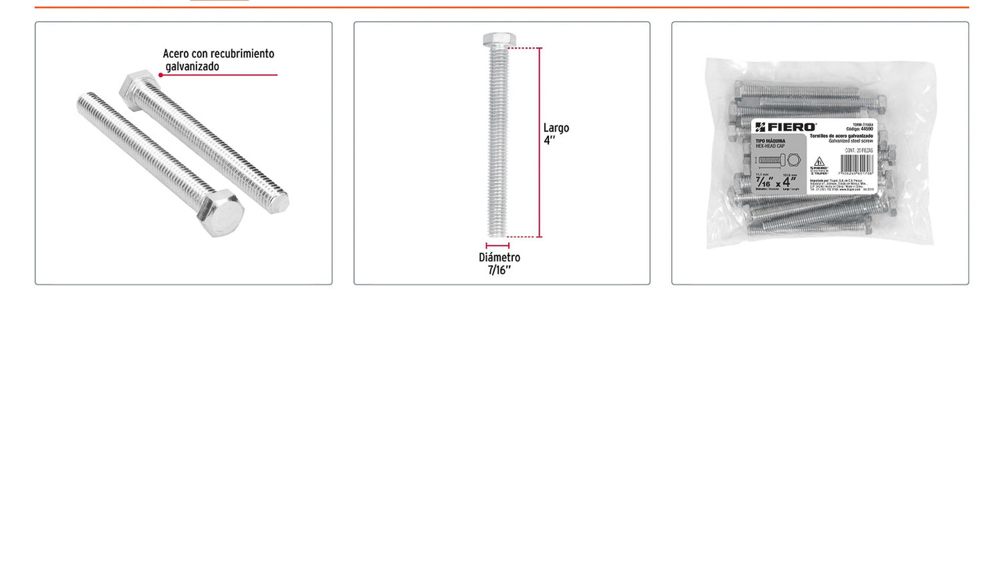 Tornillos tipo maquina 7/16 x 4