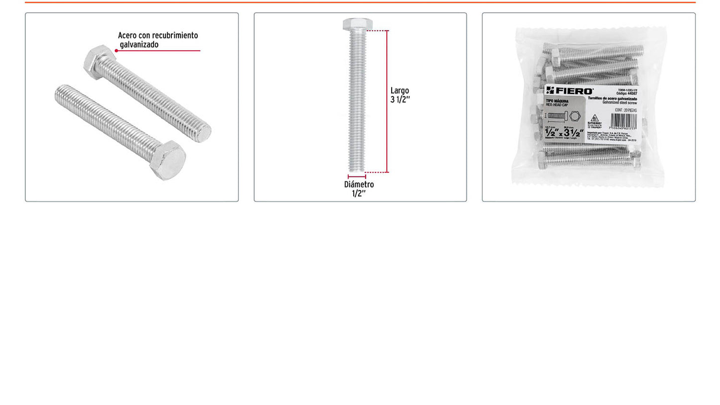 Tornillos tipo maquina 1/2 x 3-1/2