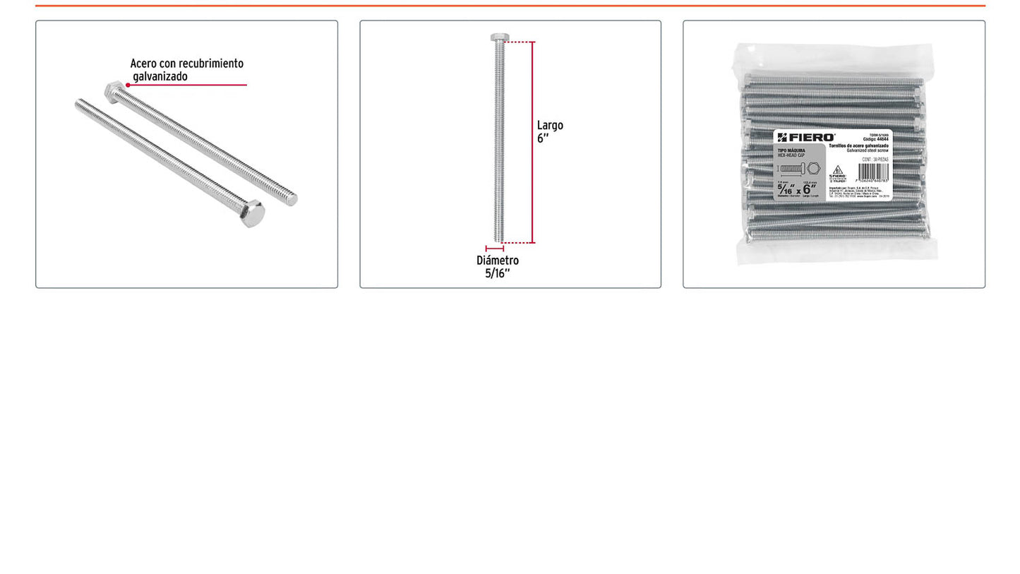 Tornillos tipo maquina 5/16 x 6