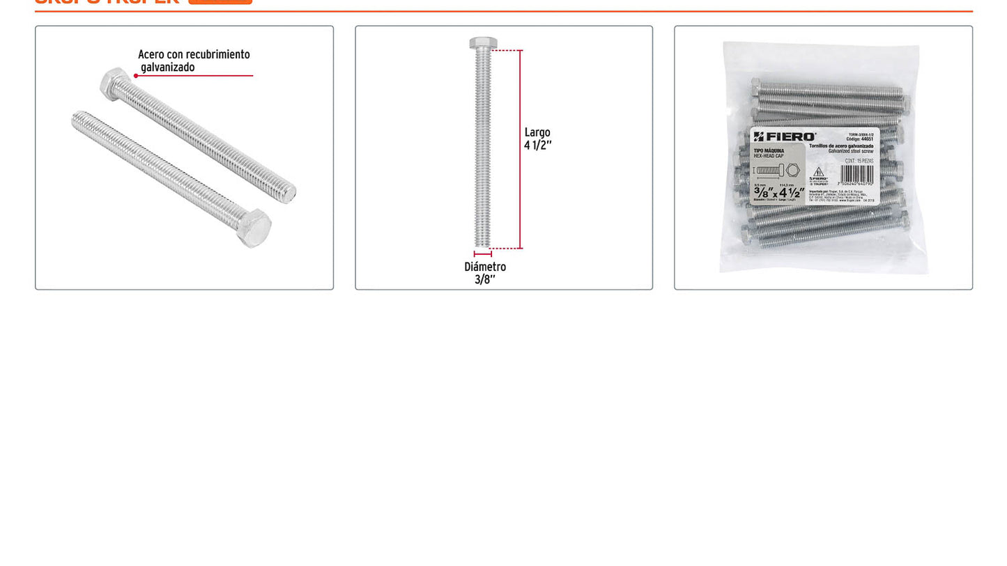 Tornillos tipo maquina 3/8 x 4-1/2