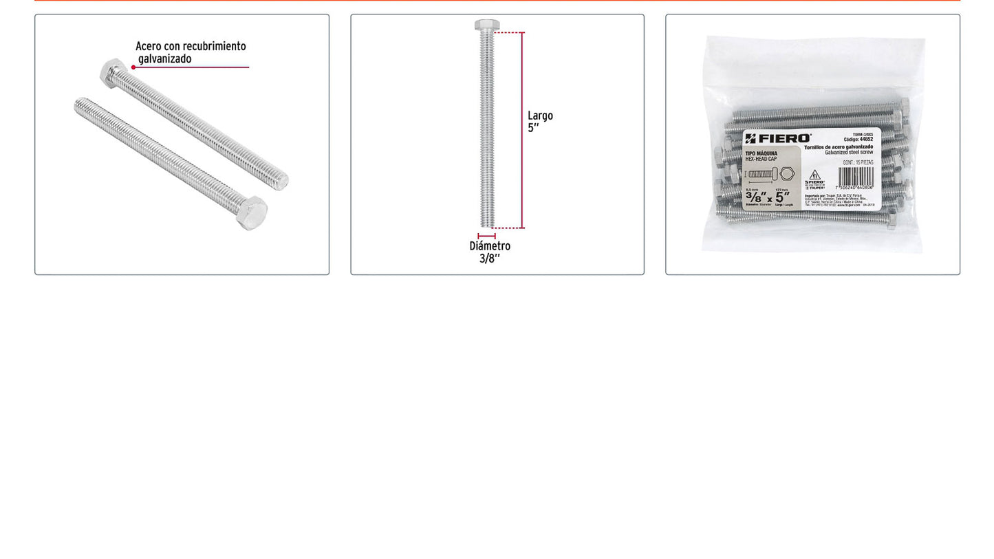 Tornillos tipo maquina 3/8 x 5