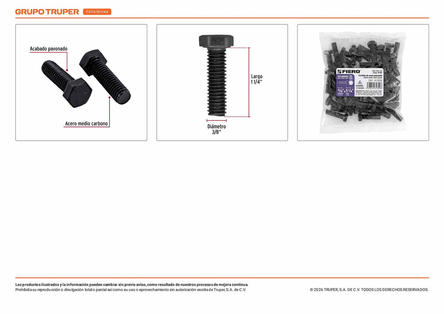 Tornillos grado 5 3/8 x 1-1/4