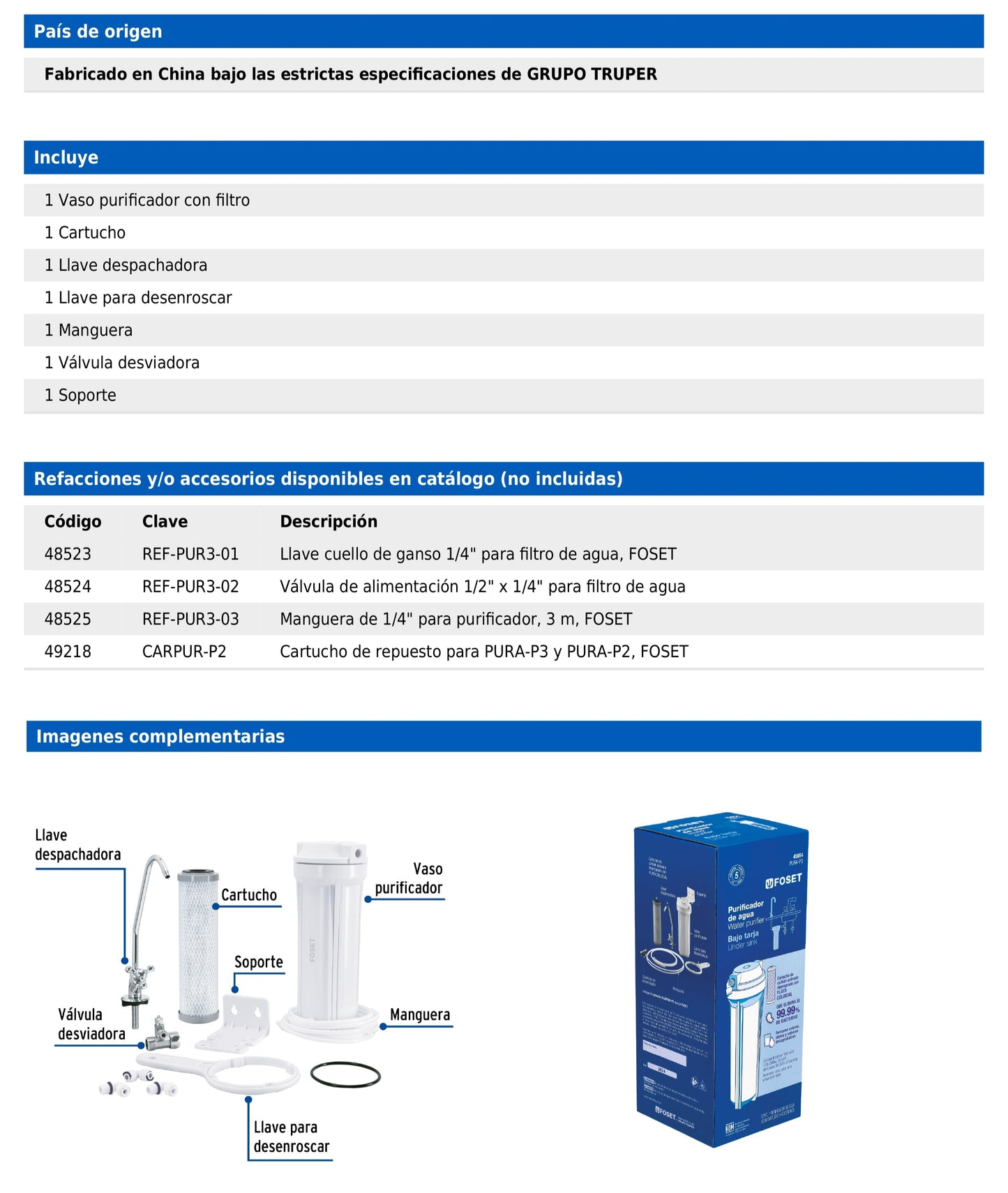 Purificador de agua bajo tarja PURA-P3