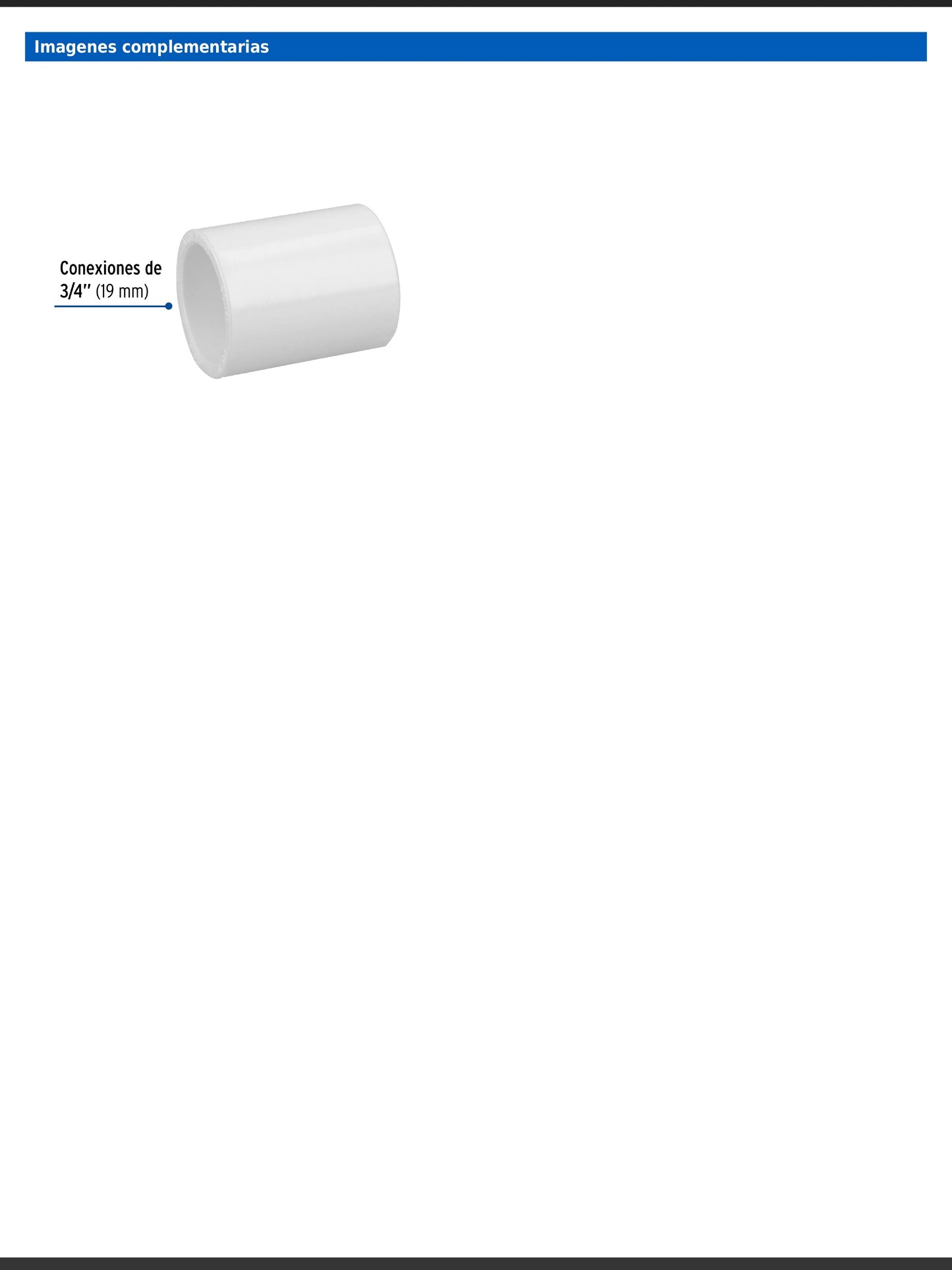 Cople de PVC cédula 40 de 3/4 pulgada para tubería