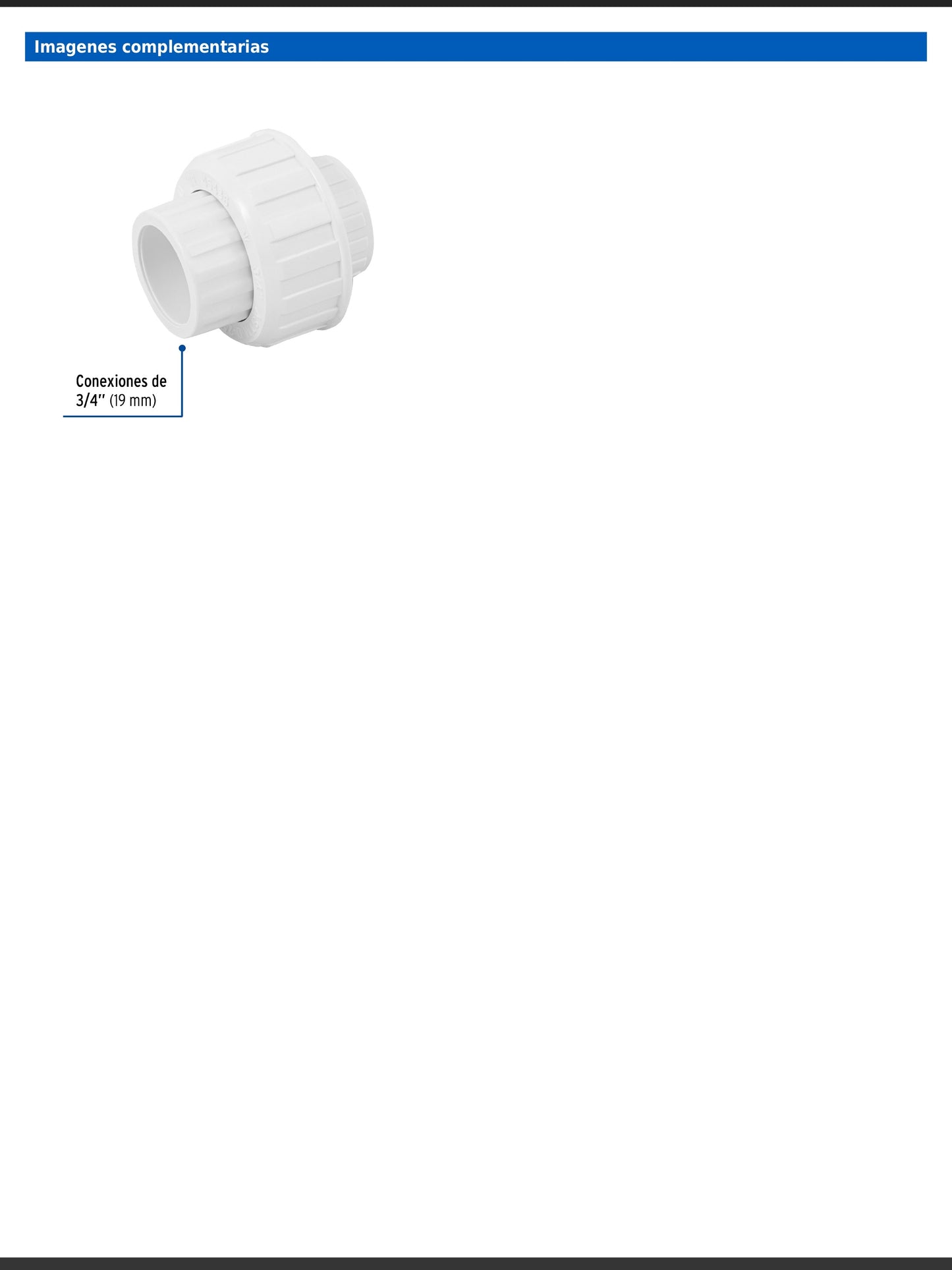 Tuerca unión lisa de PVC cédula 40 de 3/4 pulgada para tubería