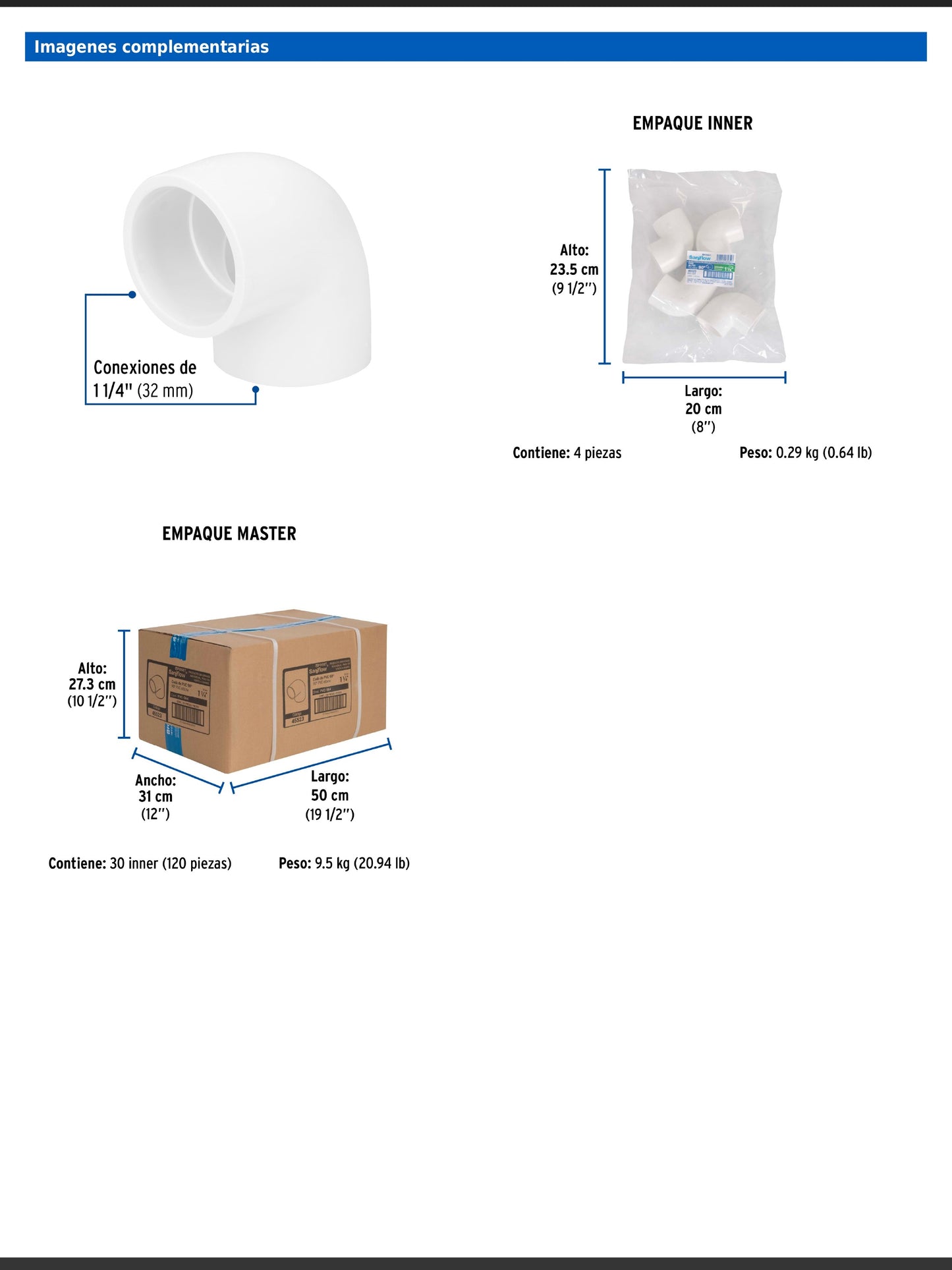 Codo de PVC de 1 1/4 pulgadas a 90 grados