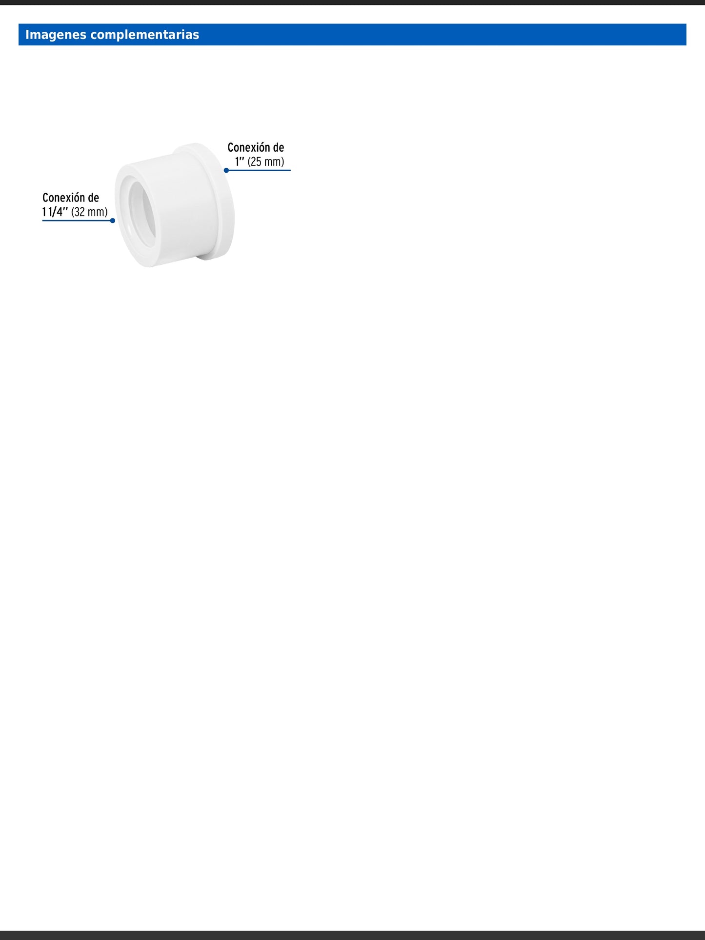 Reducción bushing de PVC cédula 40 de 1 1/4 a 1 pulgada para tubería