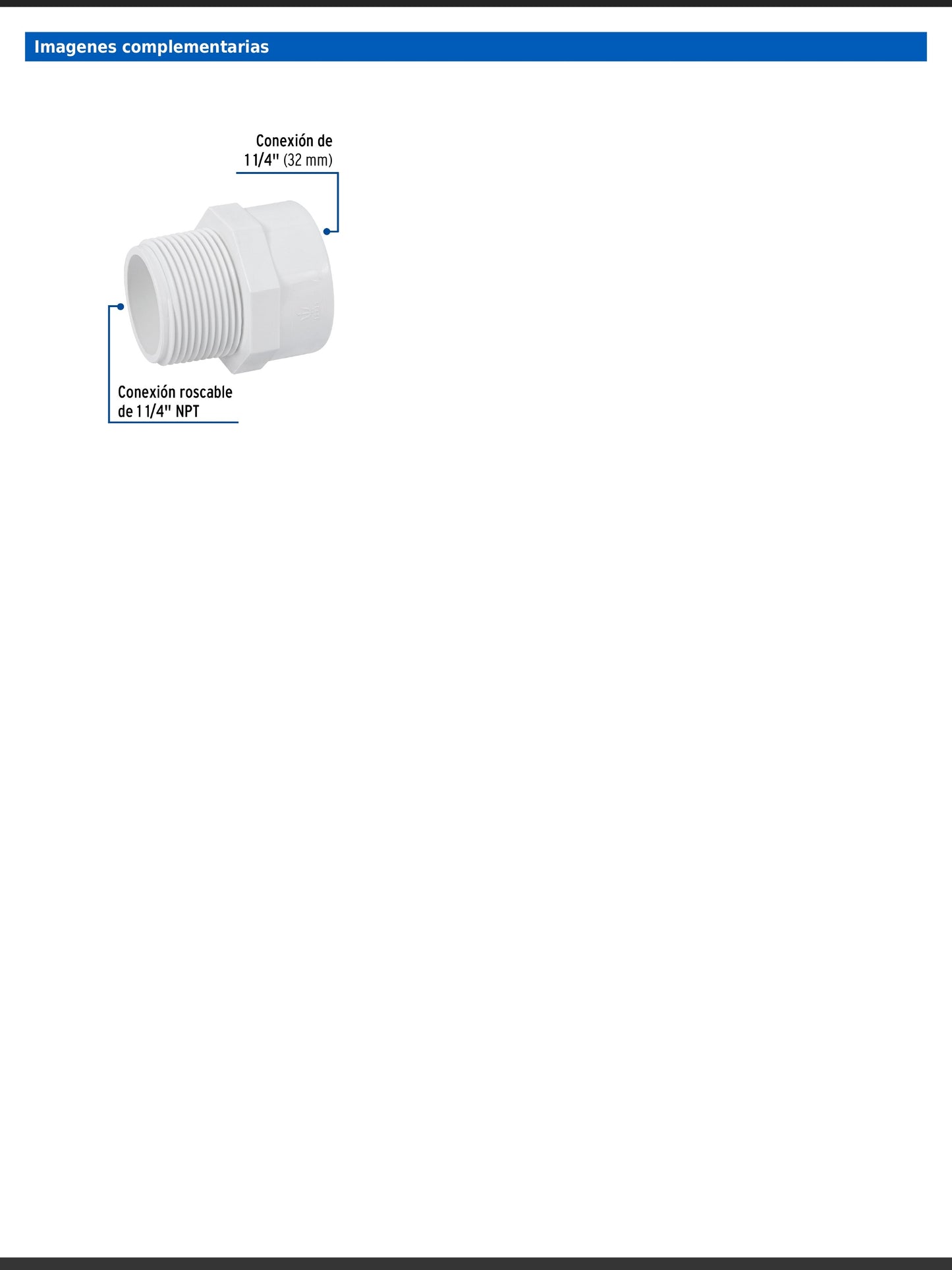 Adaptador macho de PVC cédula 40 de 1 1/4 pulgadas con rosca NPT