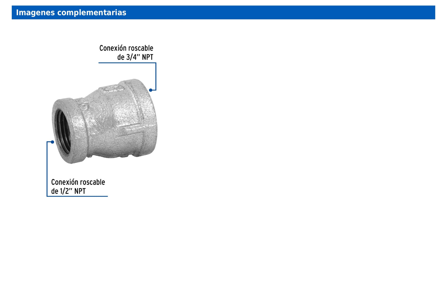 Reducción campana de 3/4" x 1/2" en acero galvanizado