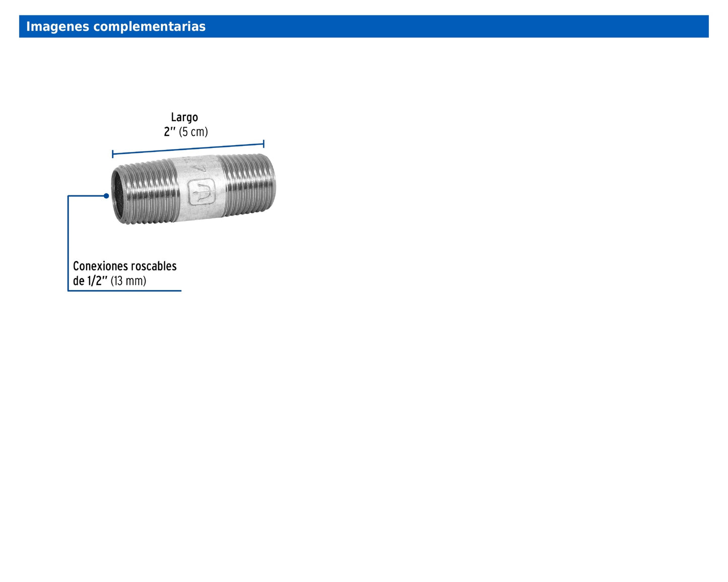 Niple de acero galvanizado de 1/2" x 2"