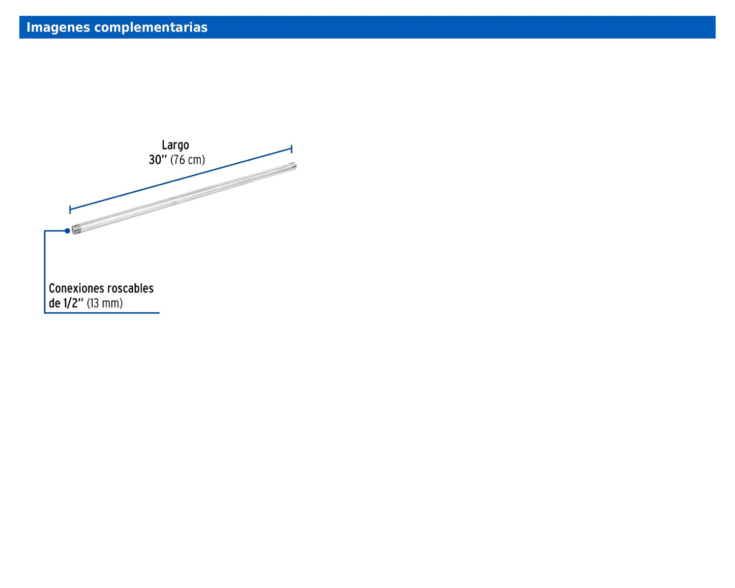 Niple de acero galvanizado de 1/2 pulgada por 30 pulgadas