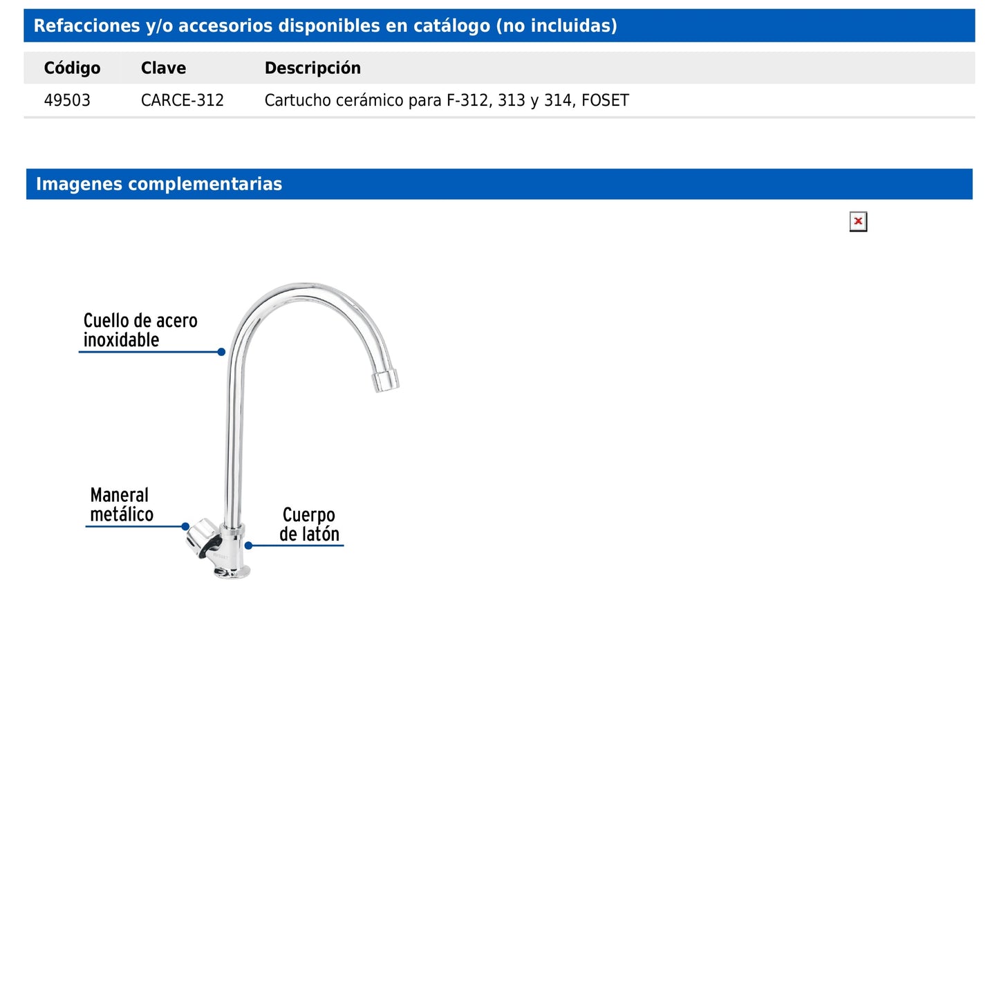 Llave individual para fregadero con cuello curvo y maneral hexagonal