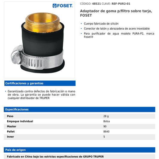 Adaptador de goma para filtro sobre tarja con conector de latón